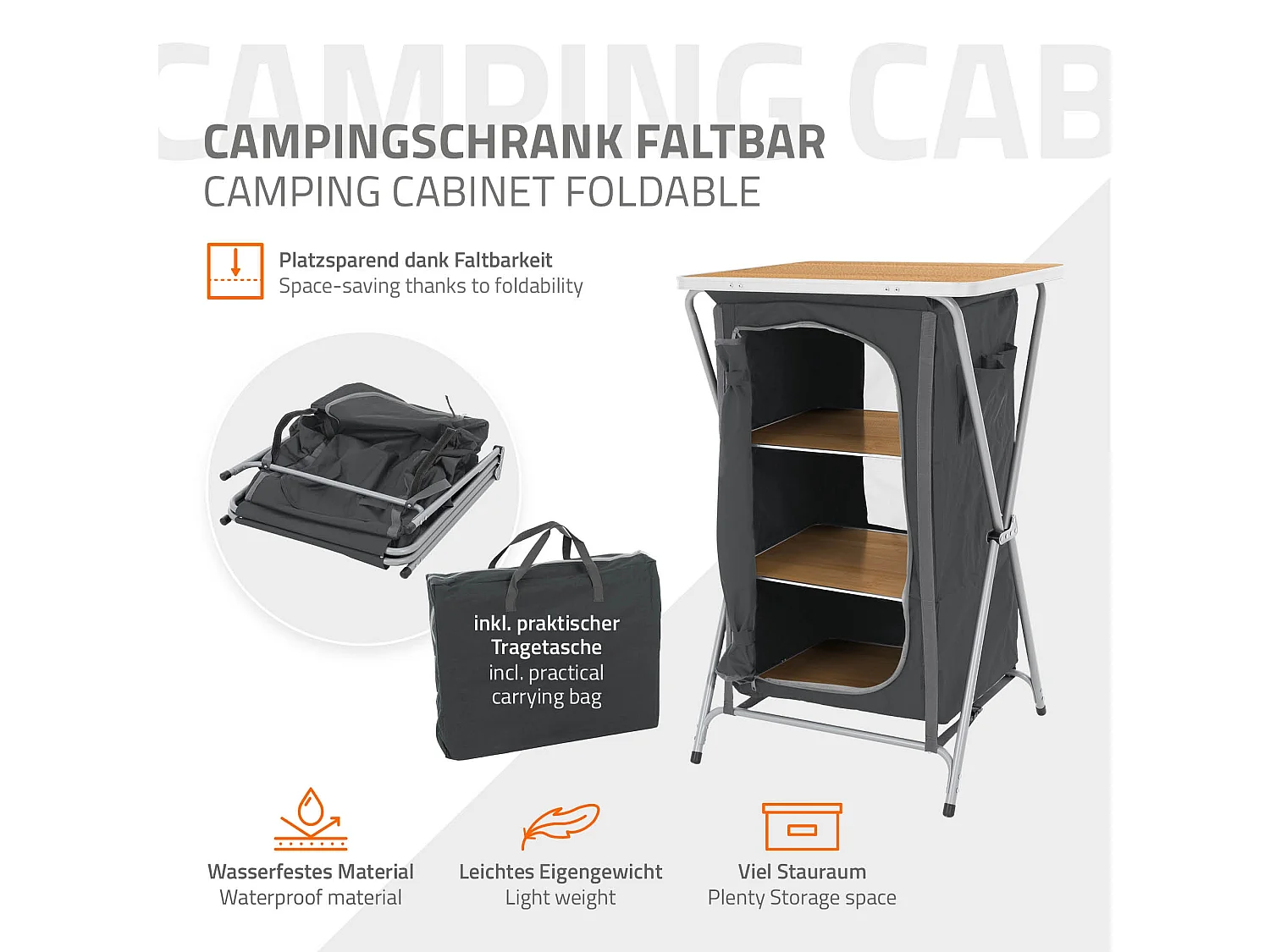 Armoire de camping pliable polyvalente chariot de service et voyage avec table