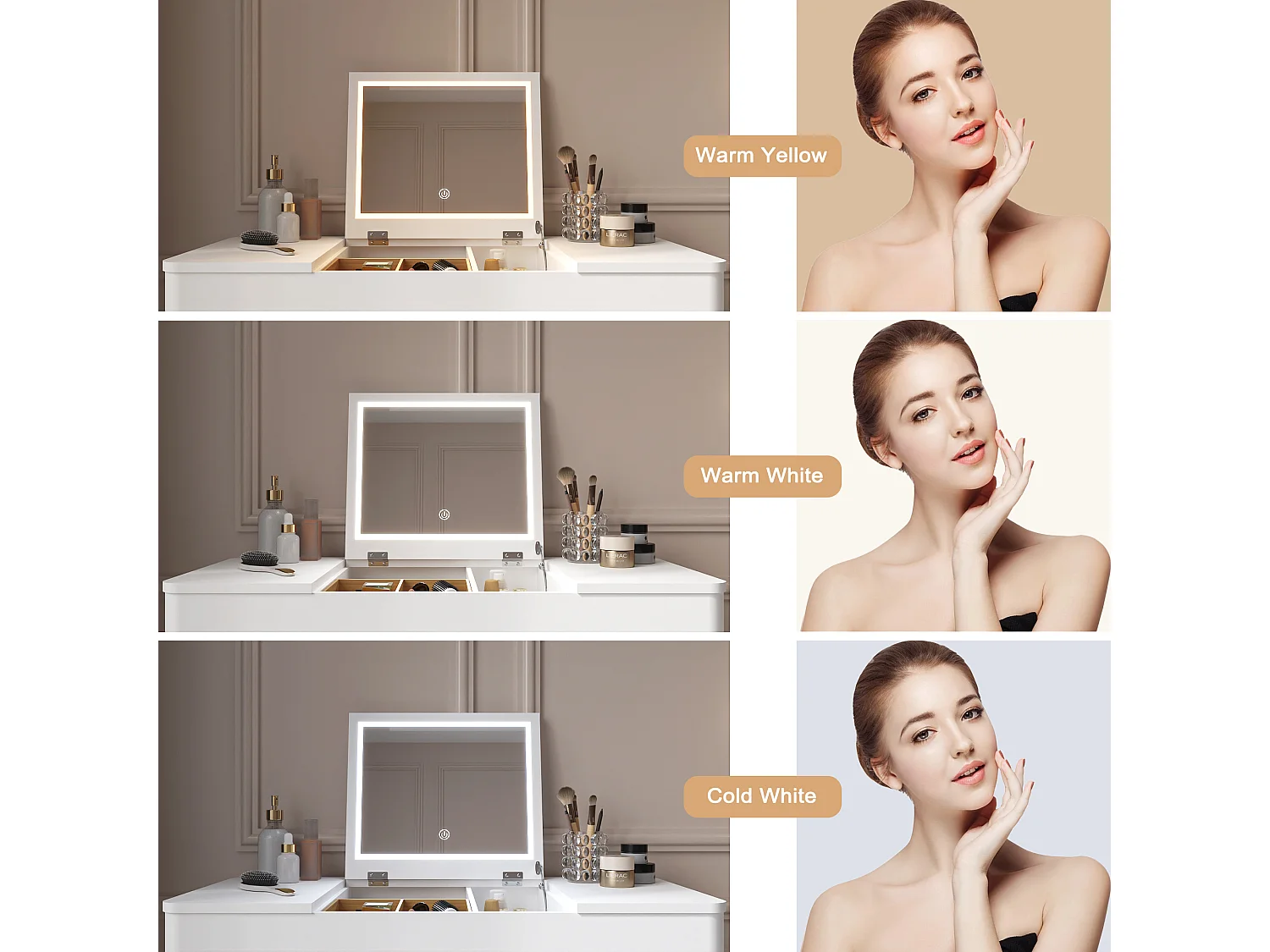 Toucador com espelho, toucador com abajur, pés em madeira maciça, branco