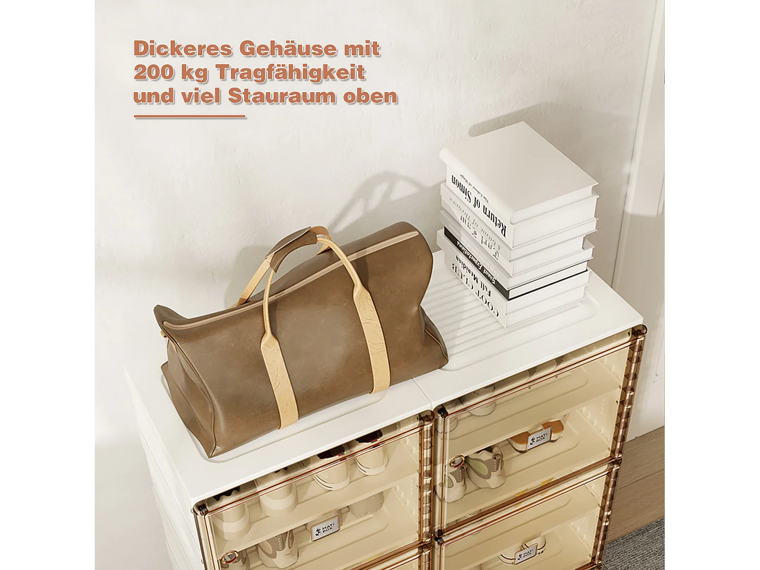 Tragbarer Schuhschrank für das Wohnzimmer, stapelbarer Aufbewahrungsschrank mit Türen und Regalen, Schuhkarton für den Schrank