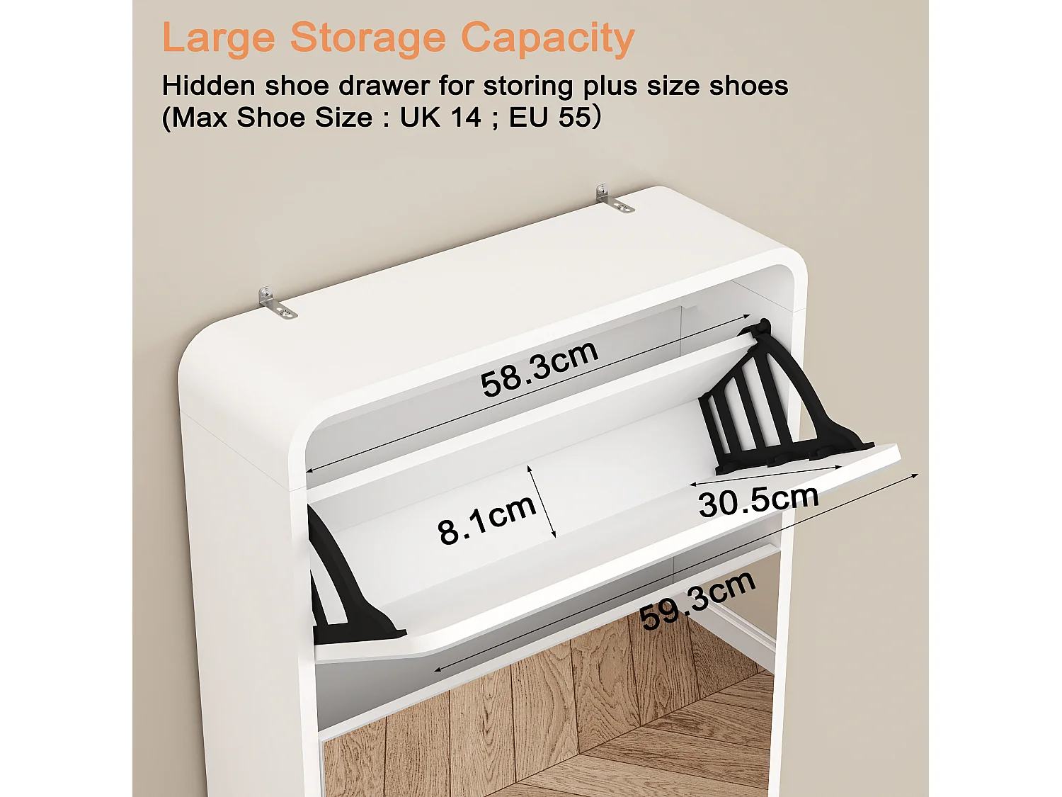 Scarpiera a specchio con 5 cassetti girevoli, scarpiera a specchio con design ad arco, organizer per scarpe basculante indipendente, ingresso, bianco