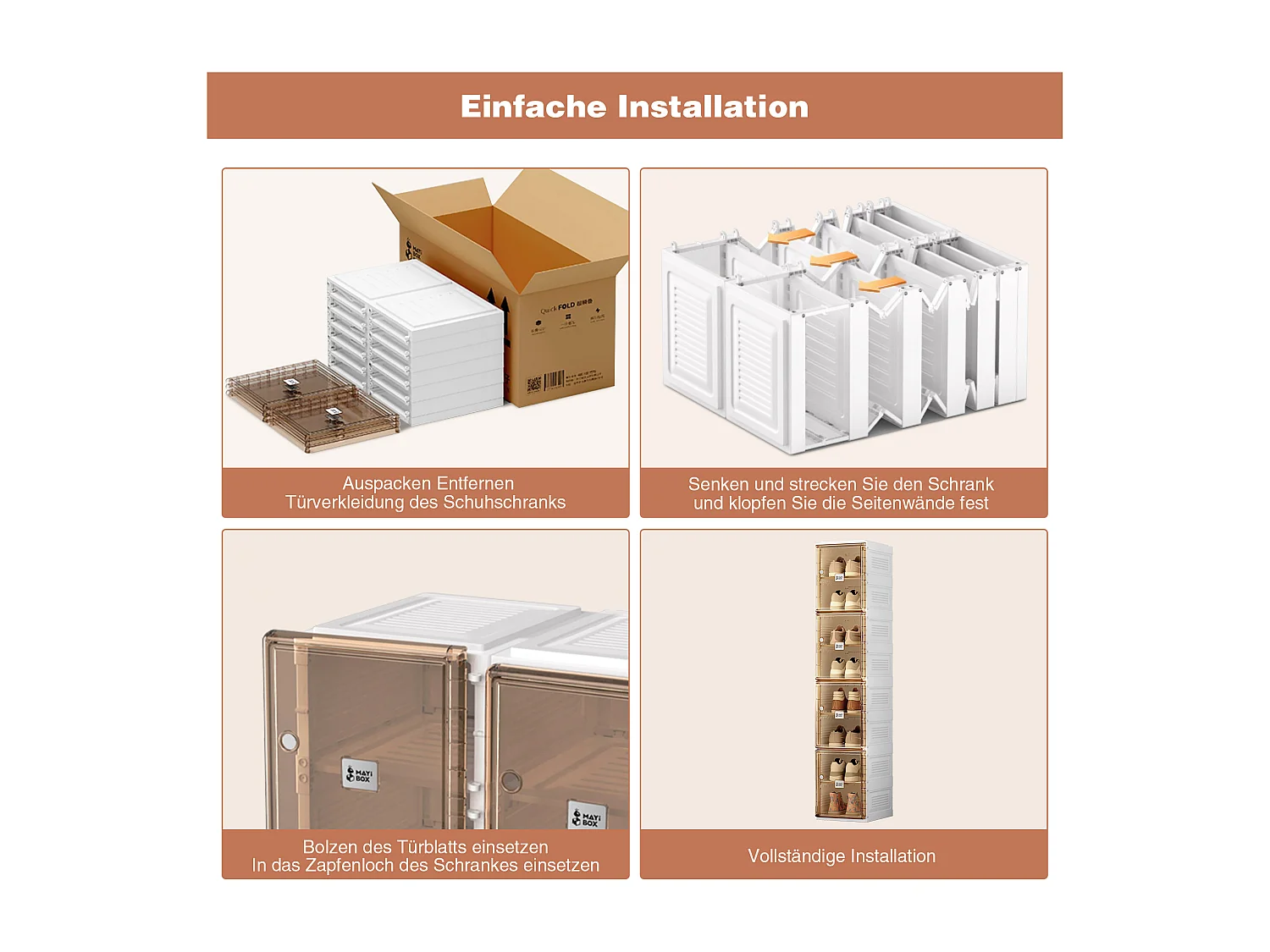 Armário de sapatos portátil para sala de estar, armário de arrumação empilhável com portas e prateleiras, caixa de sapatos para armário