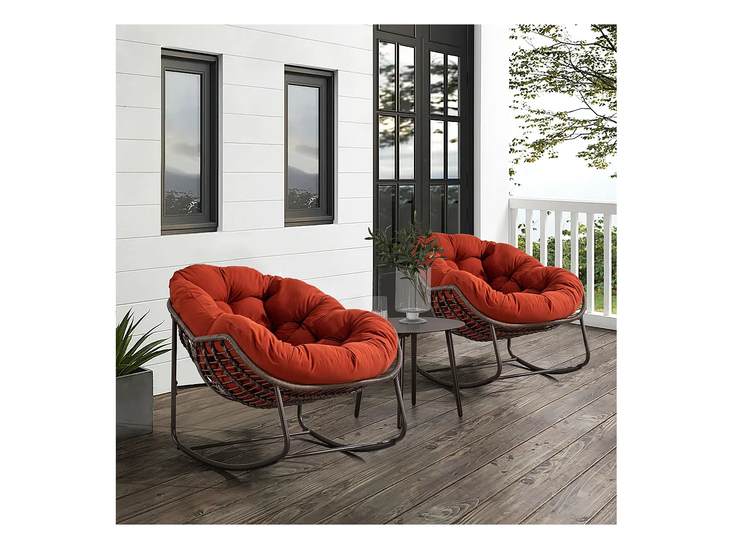 Buiten Rotan Schommelstoel, Schommelstoel met Gevoerd Kussen Buiten Patio Tuin Veranda Woonkamer Oranje