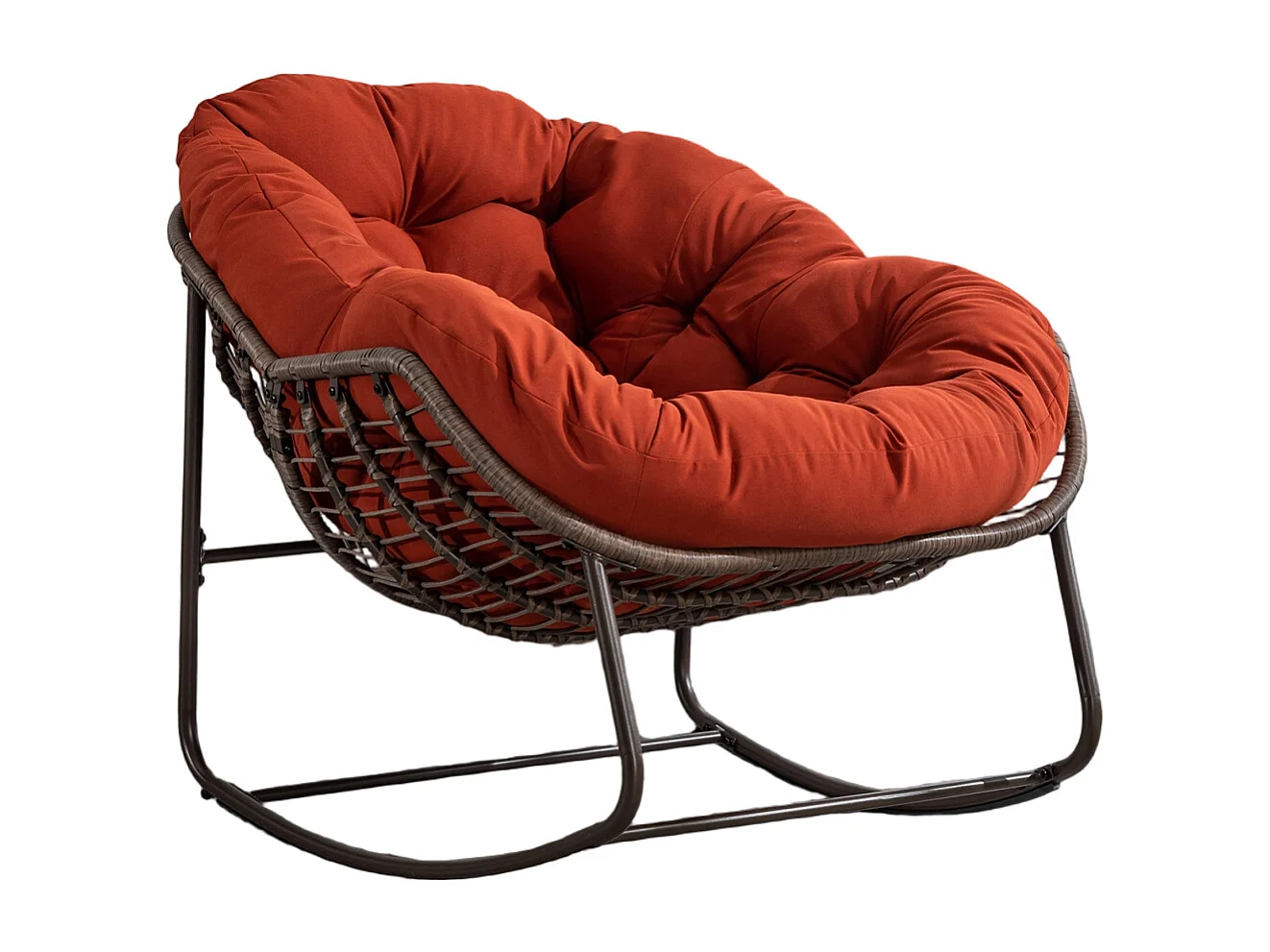 Buiten Rotan Schommelstoel, Schommelstoel met Gevoerd Kussen Buiten Patio Tuin Veranda Woonkamer Oranje