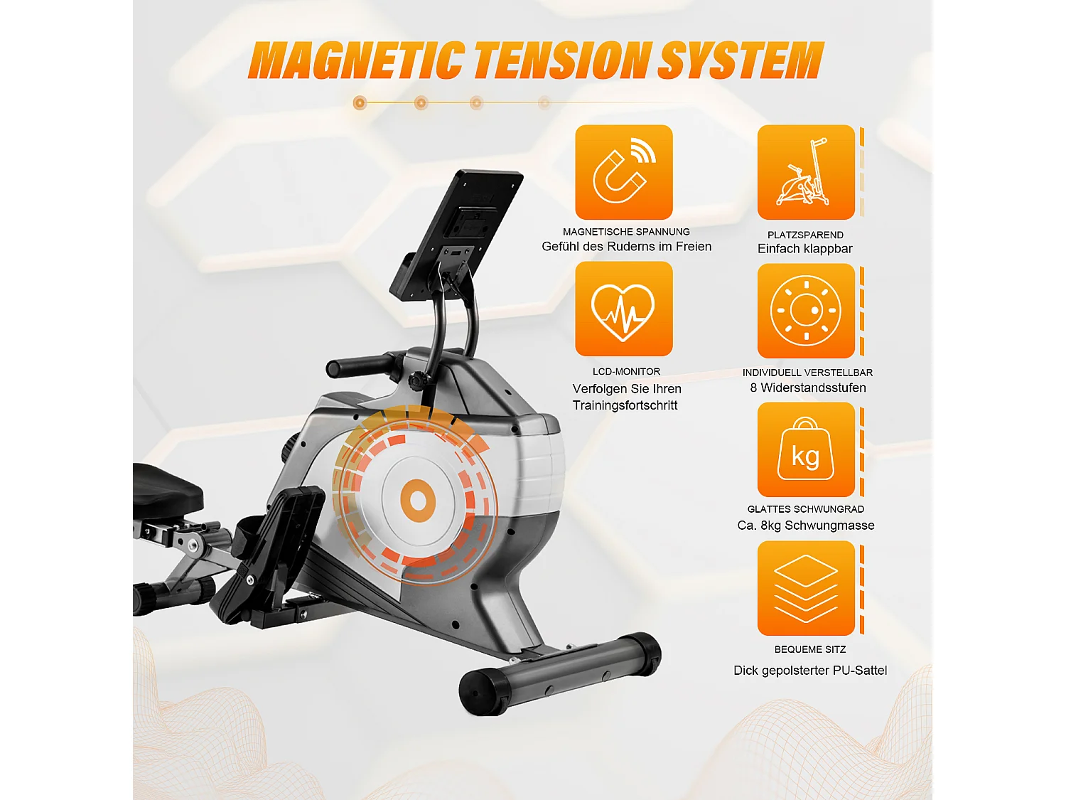 Máquina de Remo Magnética Máquina de Remo Plegable con Sistema de Sujeción Magnética, Monitor LED (No incluye PAD)
