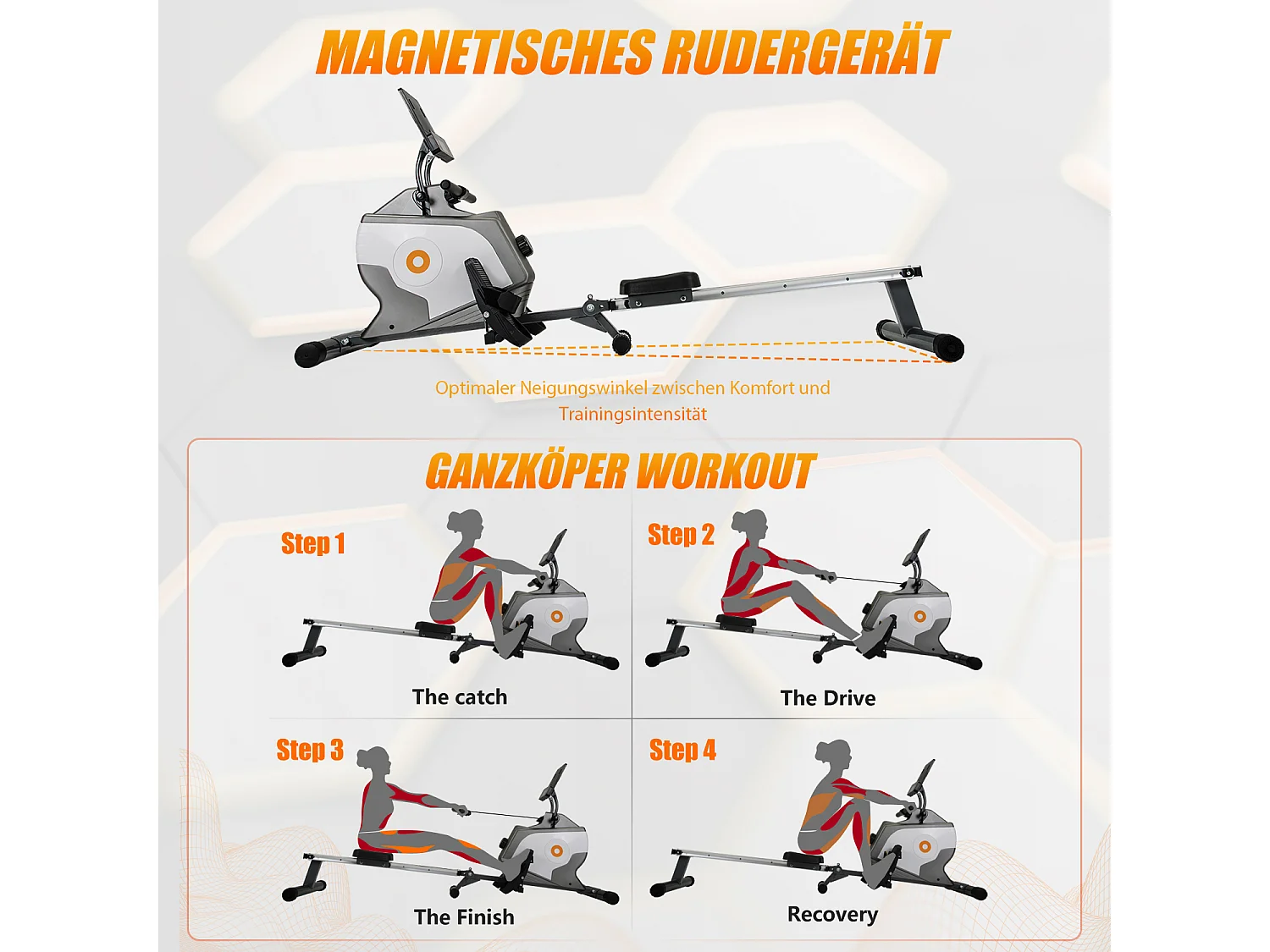 Máquina de Remo Magnética Máquina de Remo Plegable con Sistema de Sujeción Magnética, Monitor LED (No incluye PAD)