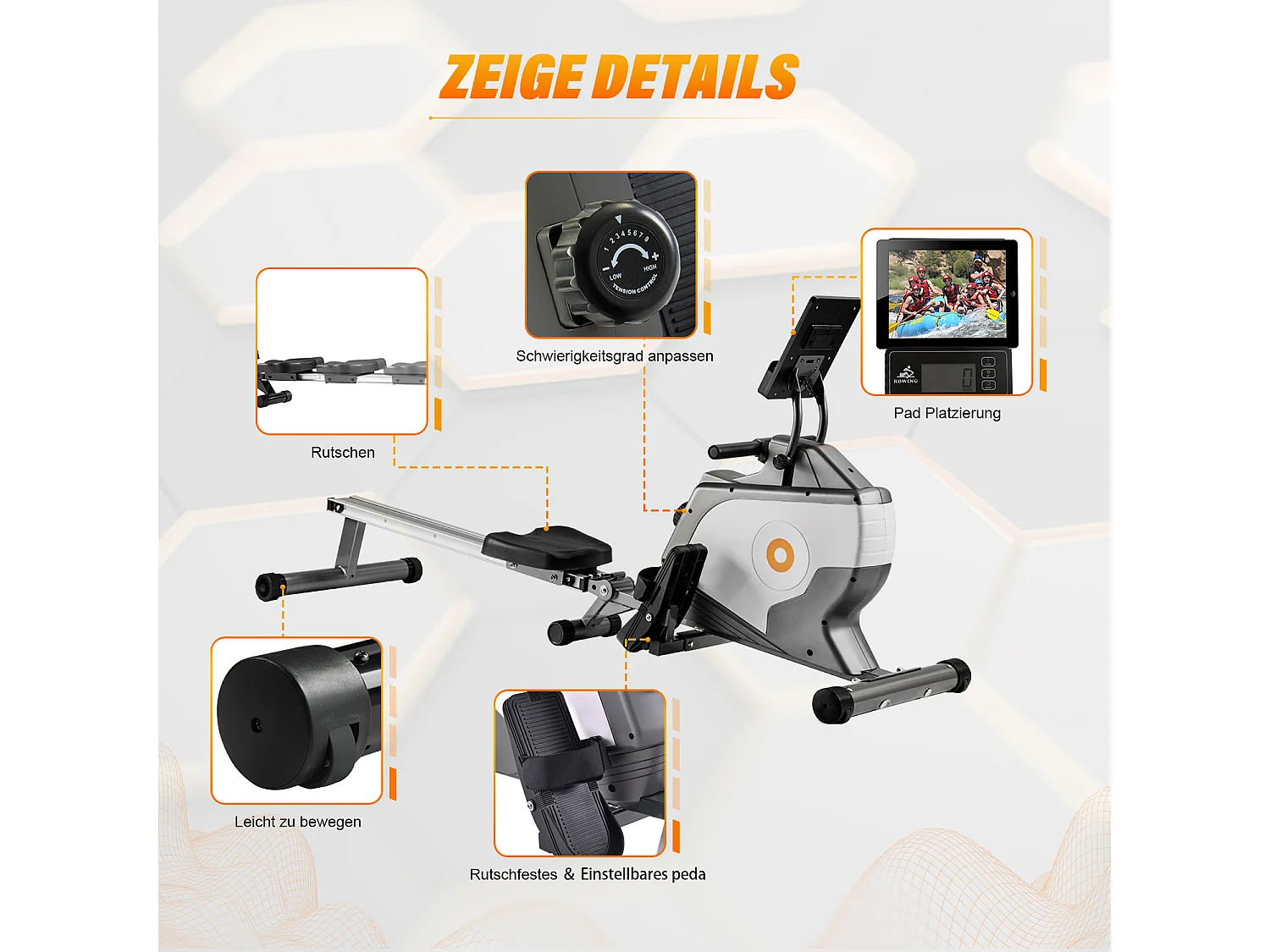 Máquina de Remo Magnética Máquina de Remo Plegable con Sistema de Sujeción Magnética, Monitor LED (No incluye PAD)