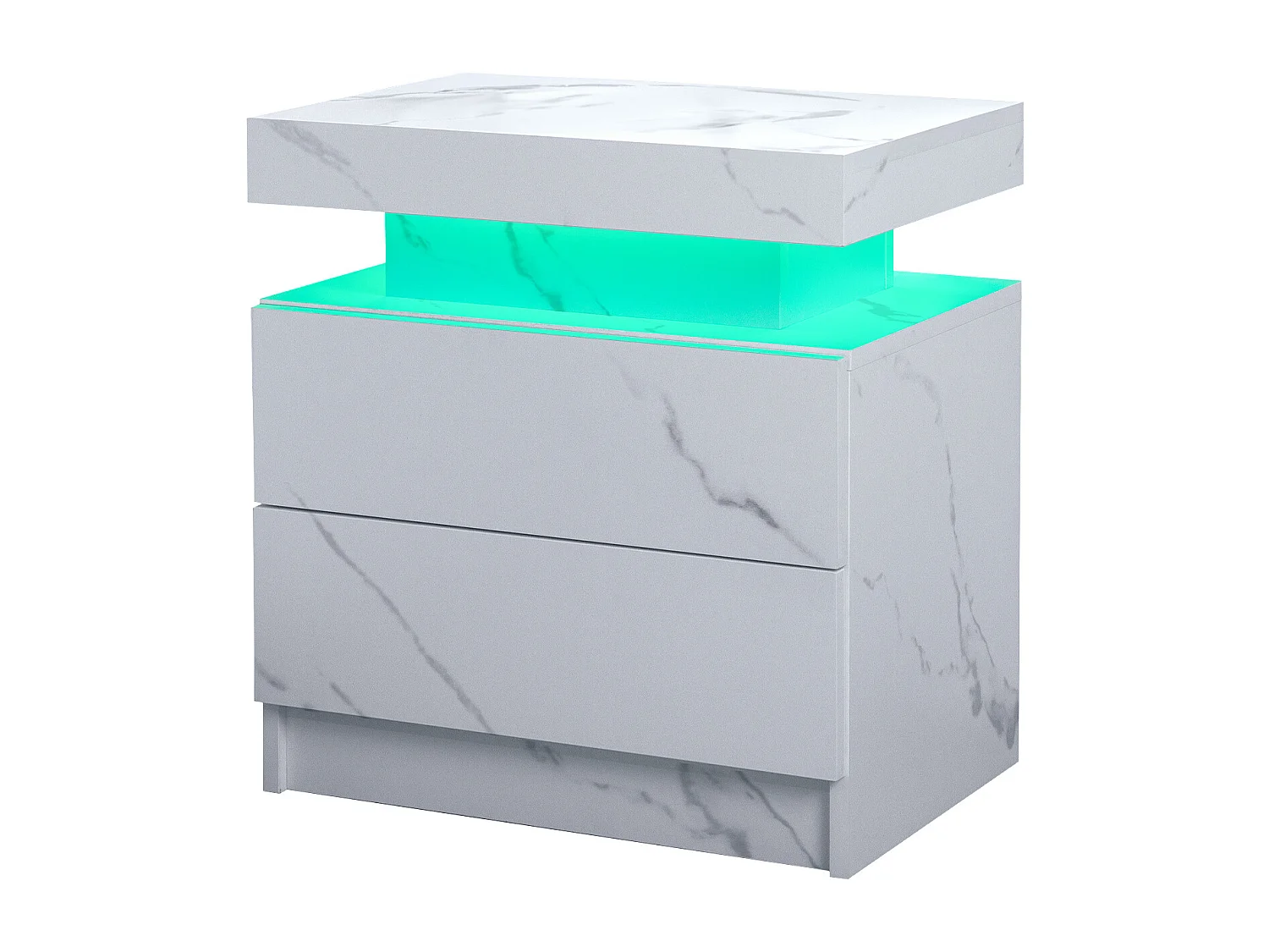 Mesa de cabeceira, mesa de cabeceira LED, iluminação de armário, mesa de apoio moderna com 2 gavetas para quarto (pedra branca)