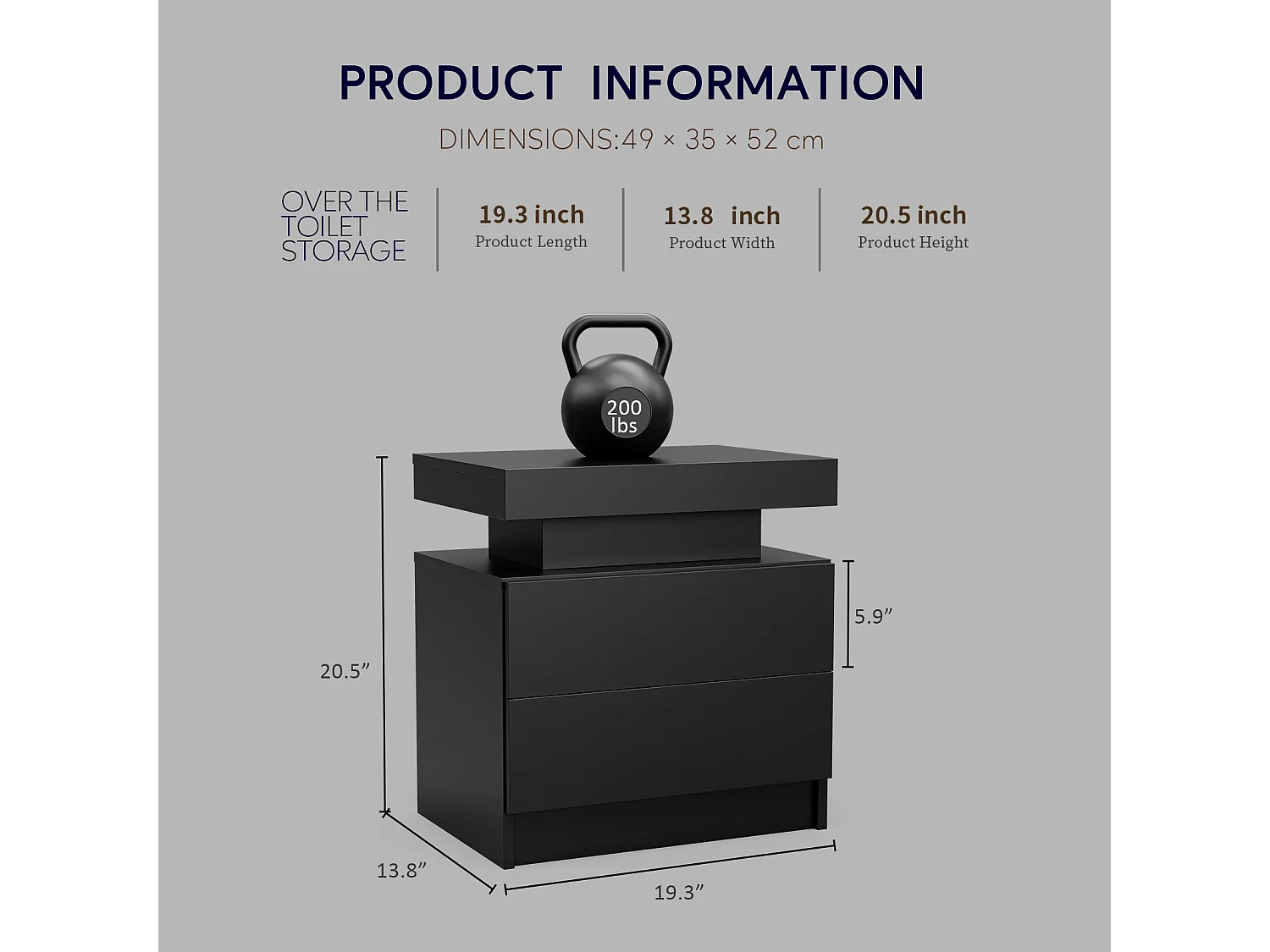 Table de chevet, table de chevet à LED, éclairage d'armoire, table d'appoint moderne avec 2 tiroirs pour chambre à coucher (noir)