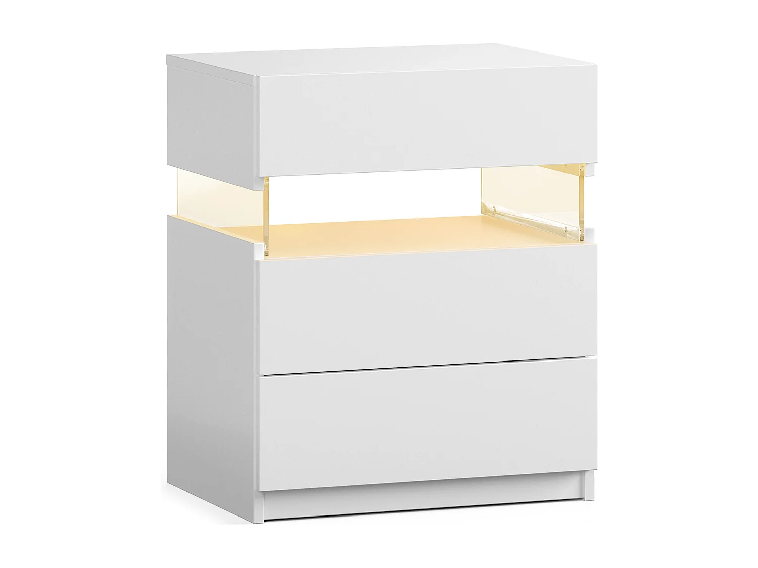 LED nachtkastjes, 3 ladekast voor slaapkamer, bijzettafel met acryl blad, LED nachtkastjes voor slaapkamer, woonkamer, nachtkastje meubels (wit)