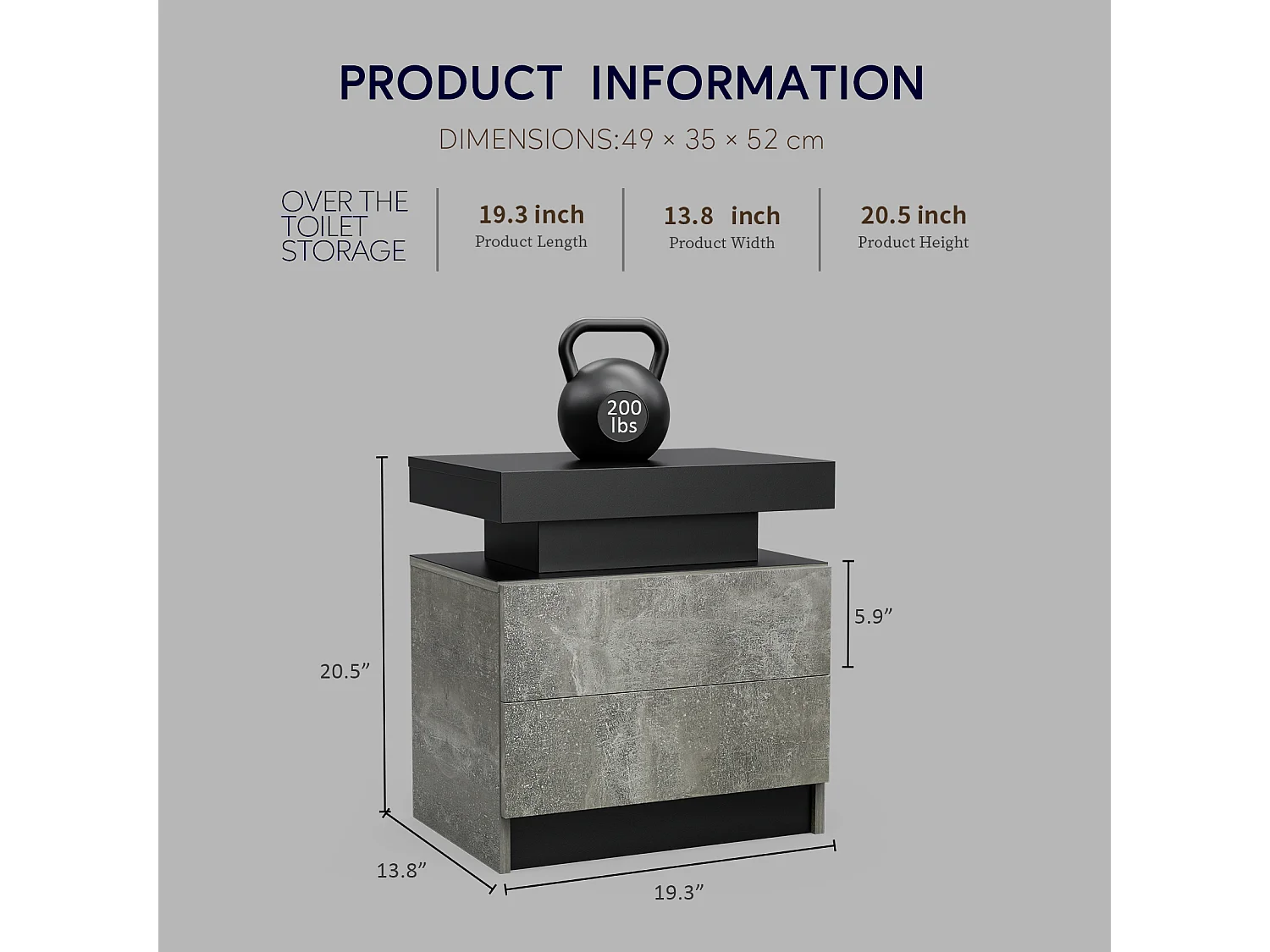 Comodino, comodino a LED, illuminazione per mobile, tavolino moderno con 2 cassetti per camera da letto (grigio)