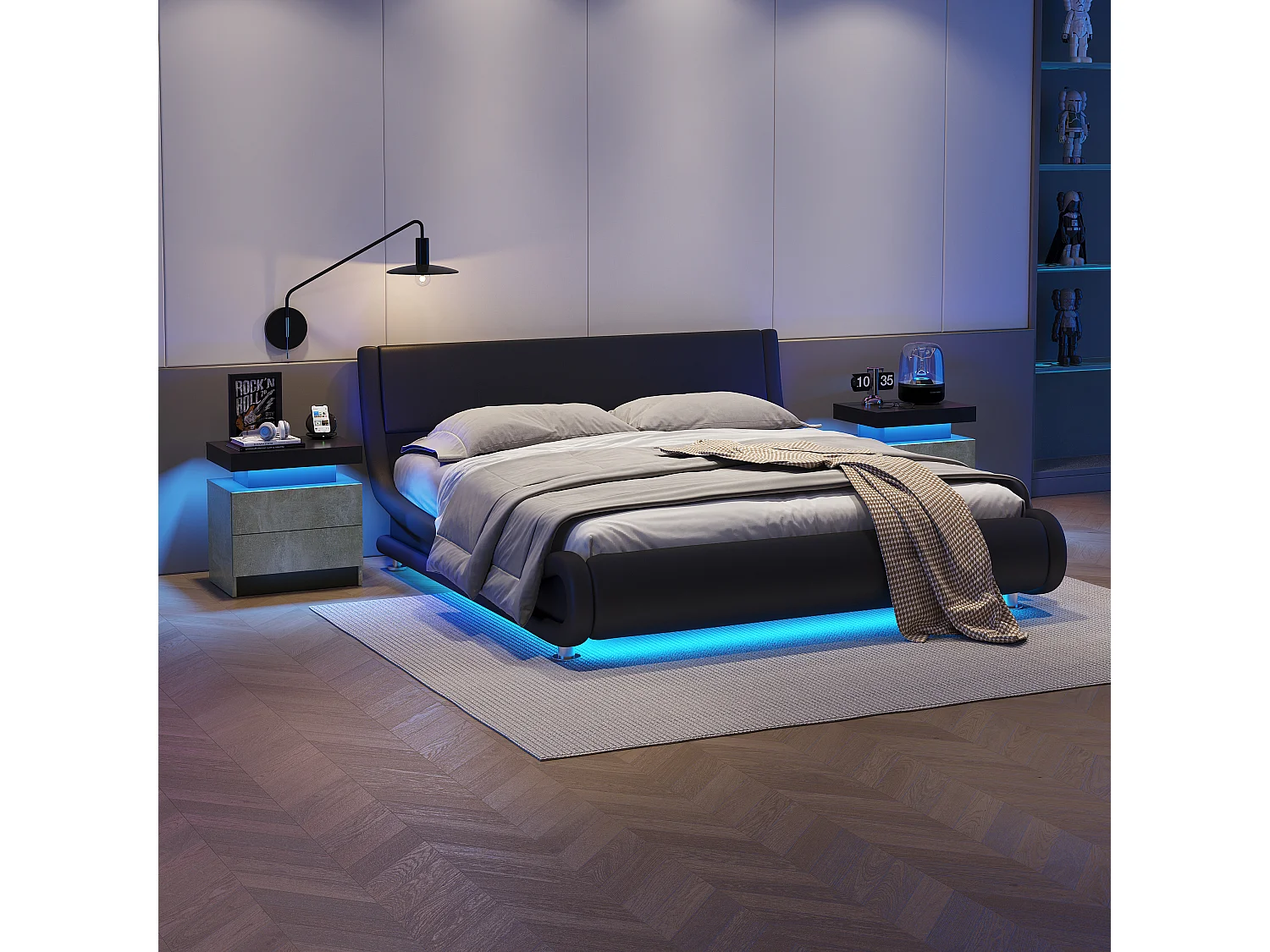 Comodino, comodino a LED, illuminazione per mobile, tavolino moderno con 2 cassetti per camera da letto (grigio)