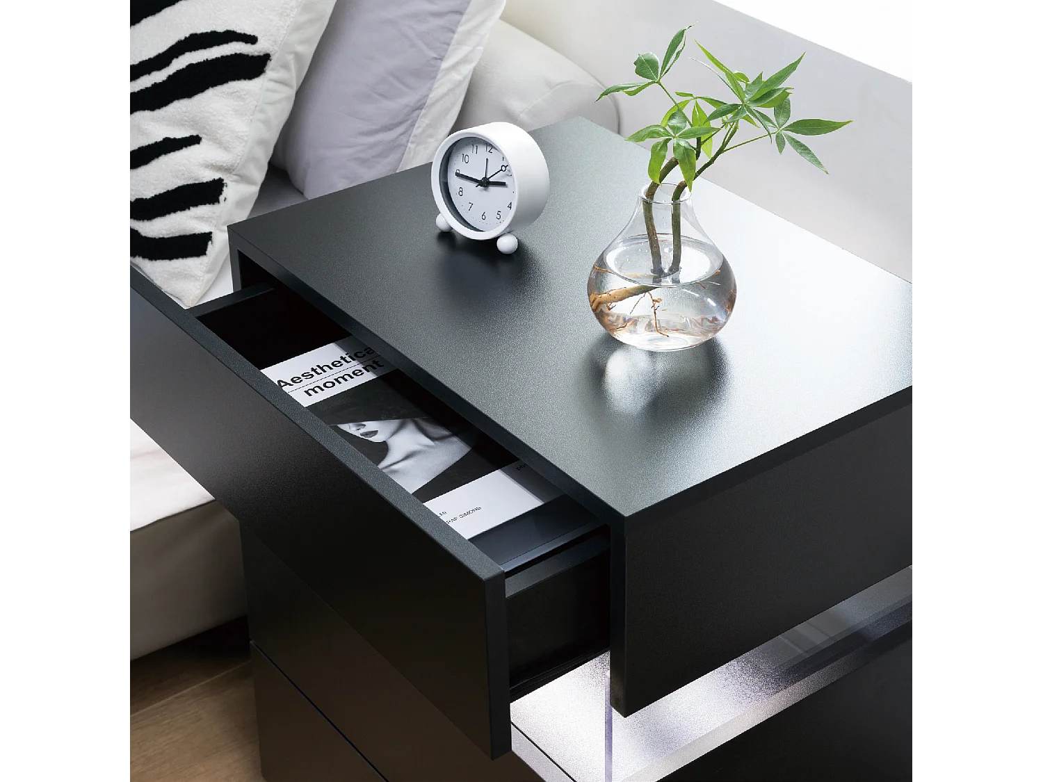 Tables de chevet LED, commode à 3 tiroirs, table d'appoint avec plateau en acrylique, tables de chevet LED pour chambre, salon, meubles de table de chevet (noir)