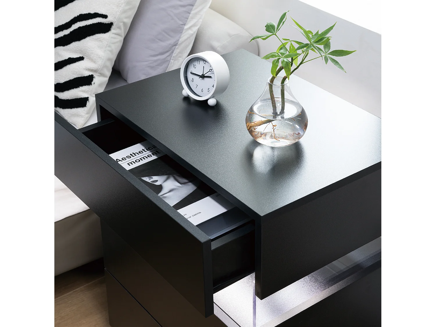 LED nachtkastjes, 3 ladekast voor slaapkamer, bijzettafel met acryl blad, LED nachtkastjes voor slaapkamer, woonkamer, nachtkastje meubels (zwart)