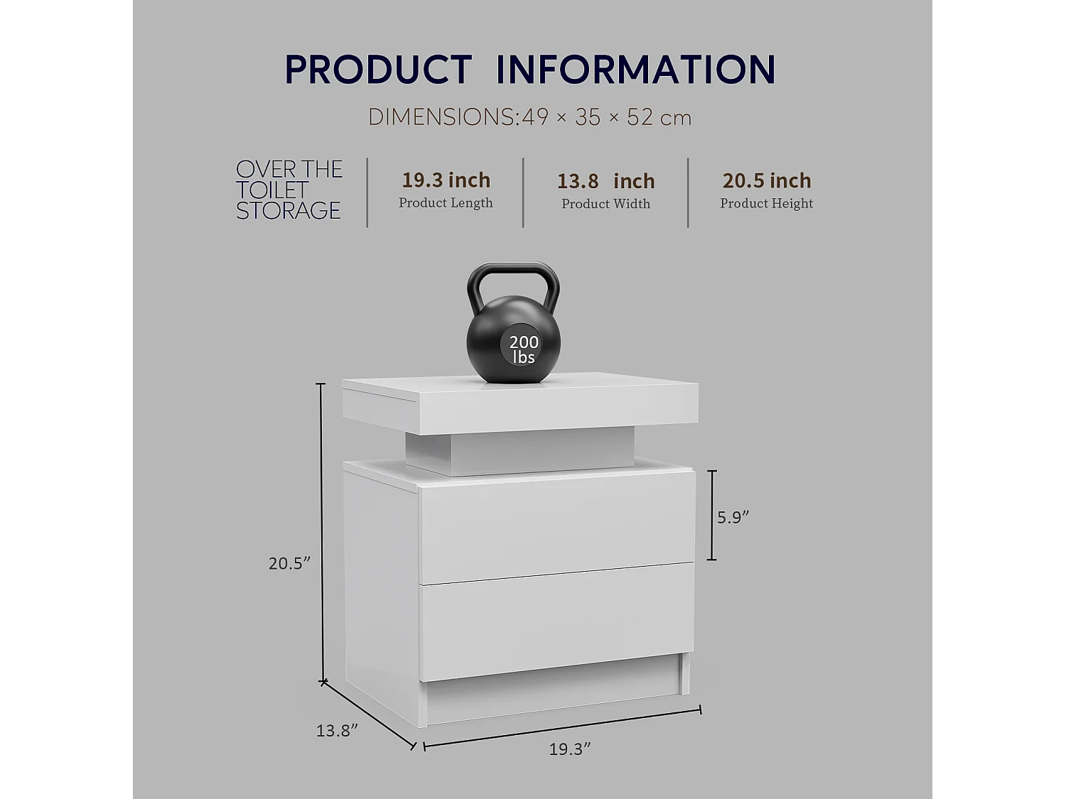 Table de chevet, table de nuit à LED, éclairage d'armoire, table d'appoint moderne avec 2 tiroirs pour chambre à coucher (blanc)