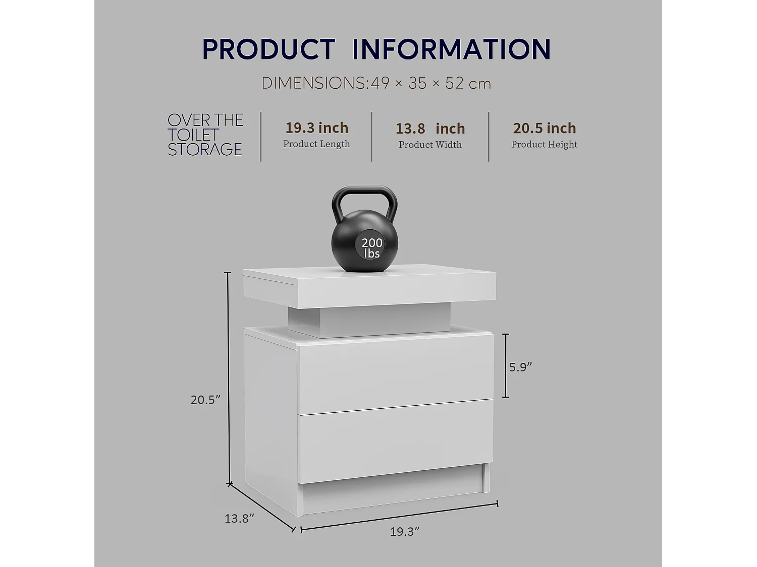 Table de chevet, table de nuit à LED, éclairage d'armoire, table d'appoint moderne avec 2 tiroirs pour chambre à coucher (blanc)