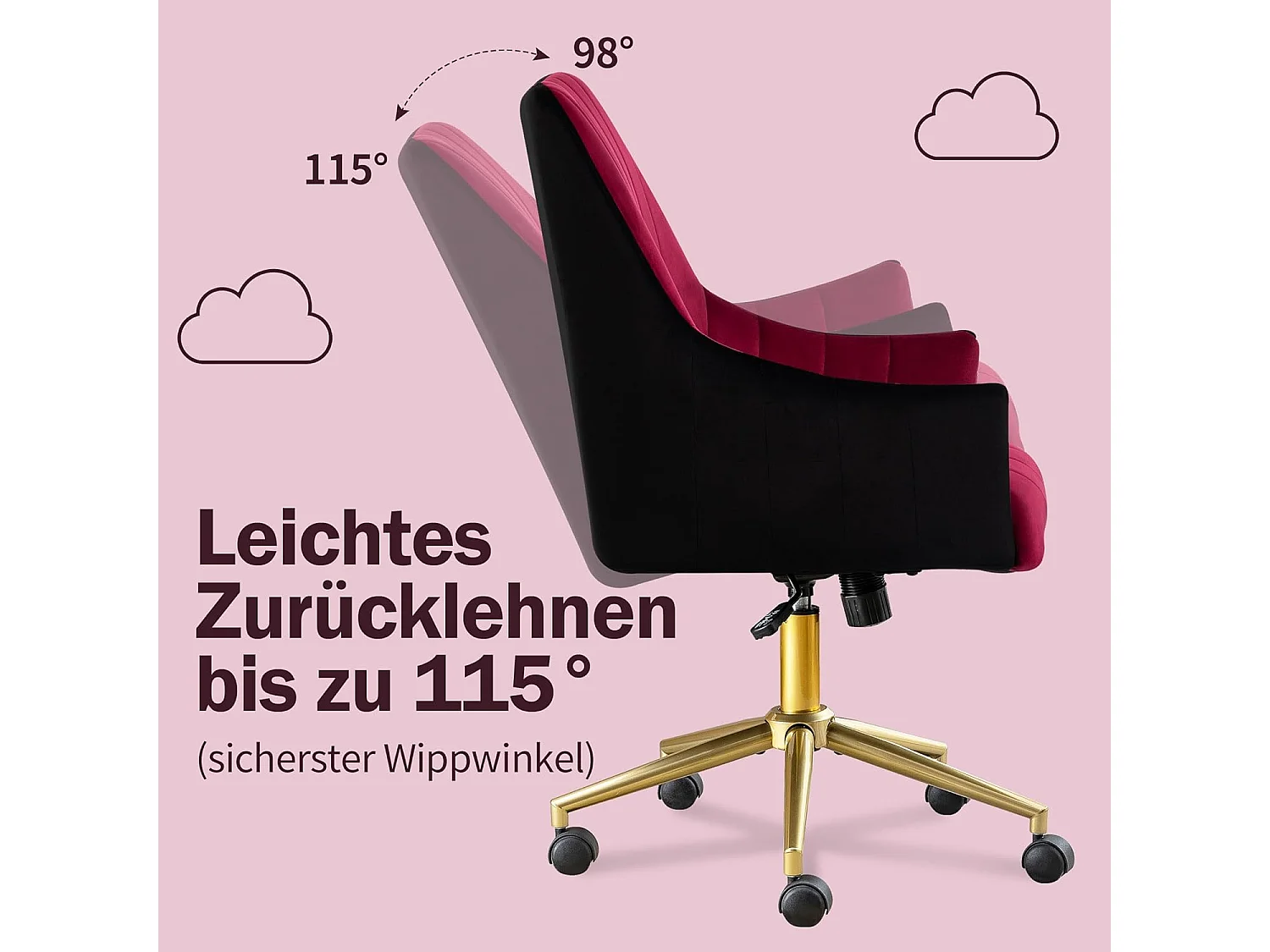 Chaise de bureau pivotante réglable en hauteur Chaise de bureau en velours Chaise de maquillage avec roulettes, fauteuil Chaise en velours pour chambre/bureau