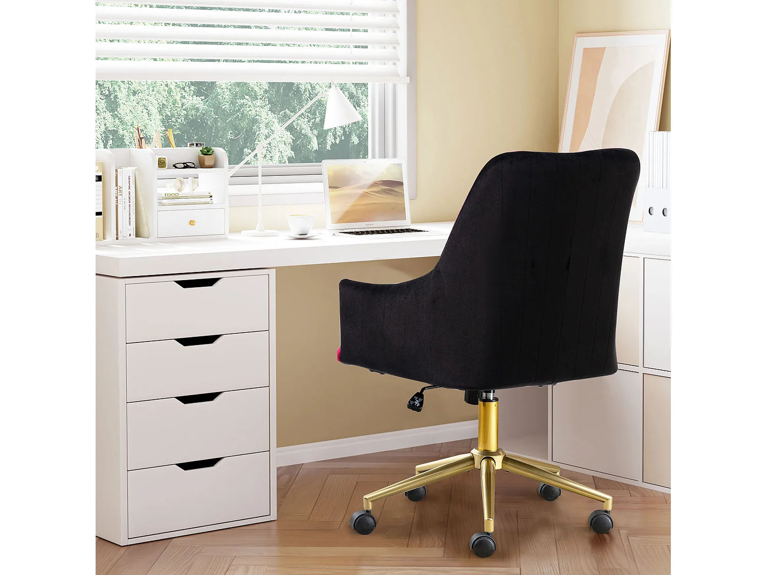 Chaise de bureau pivotante réglable en hauteur Chaise de bureau en velours Chaise de maquillage avec roulettes, fauteuil Chaise en velours pour chambre/bureau