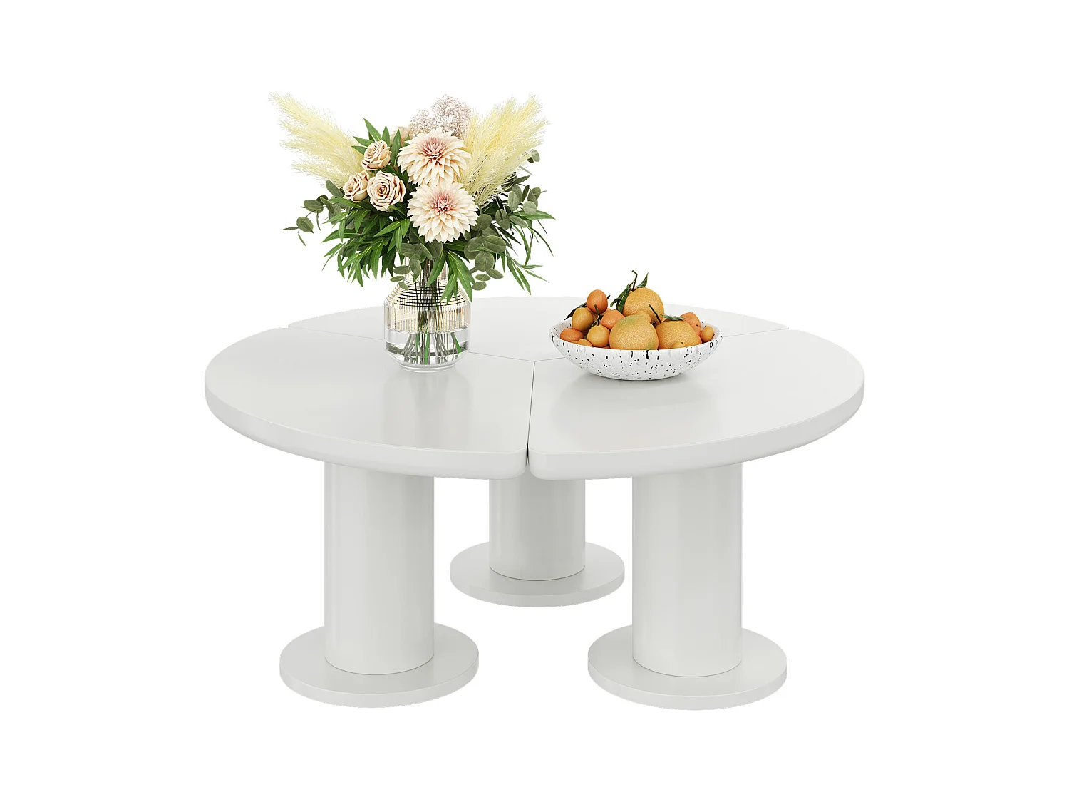 Table basse ronde, diamètre 100 cm, hauteur 40 cm, plateau en MDF laqué et pieds en PVC