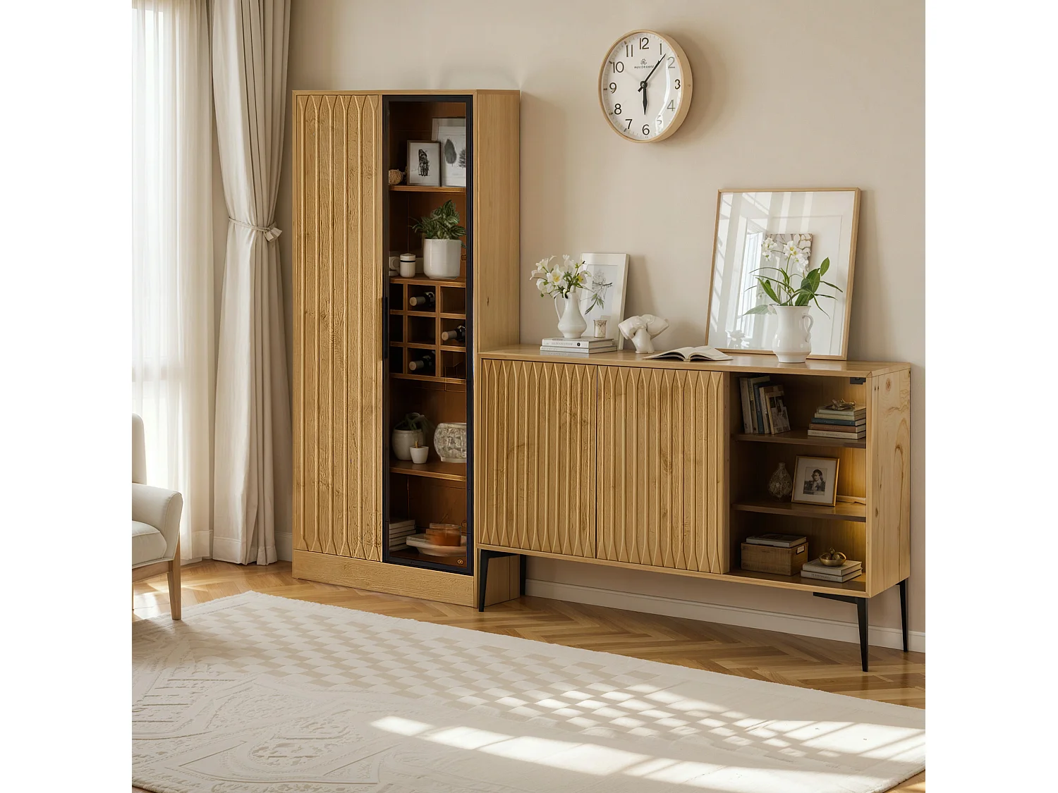 Combinaciones de muebles de baño, combinaciones de vitrinas, vitrinas con puertas de cristal e iluminación