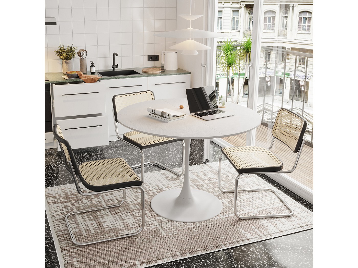 Table à manger ronde moderne de 120cm, quatre plateaux de table