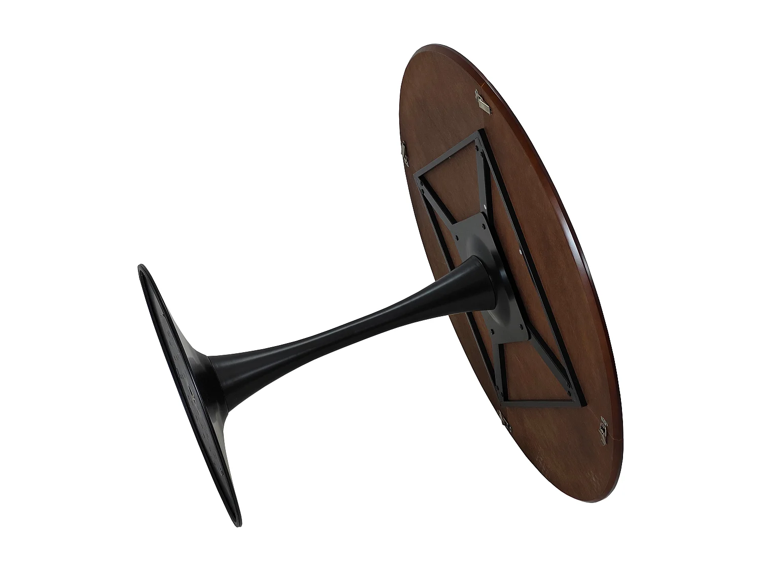 120cm moderne ronde eettafel, vier patchwork tafelbladen met massief houtnerf in eikenkleur, eettafel met metalen onderstel, bijzettafel, vrijetijds salontafel