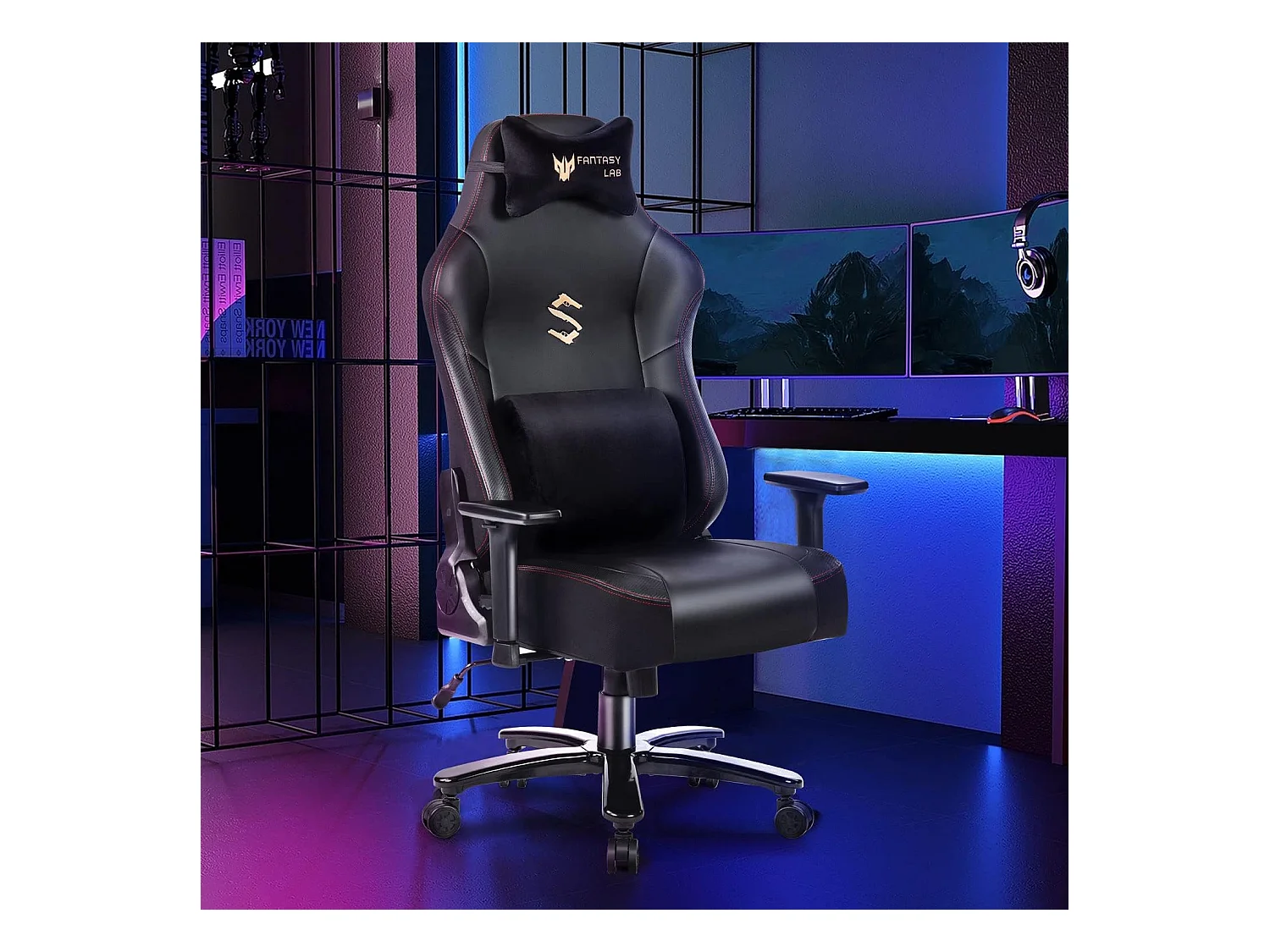 Gaming stoel met massagefunctie Racing gamer stoel met massage lendensteun Gaming fauteuil 180KG draagvermogen 55 * 52cm groot kussen Verstelbare armleuning 3D