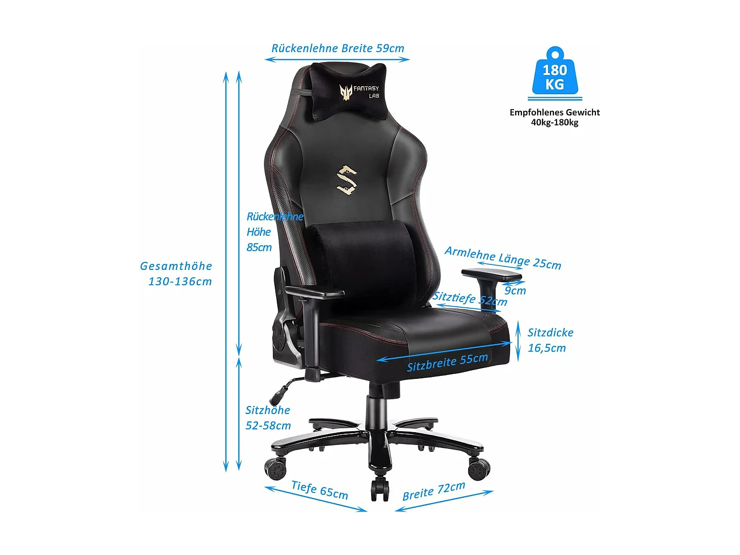 Chaise gaming avec fonction de massage Chaise de jeu de course avec support lombaire massant Fauteuil de jeu Capacité de 180 kg Grand coussin, Accoudoir réglable 3D