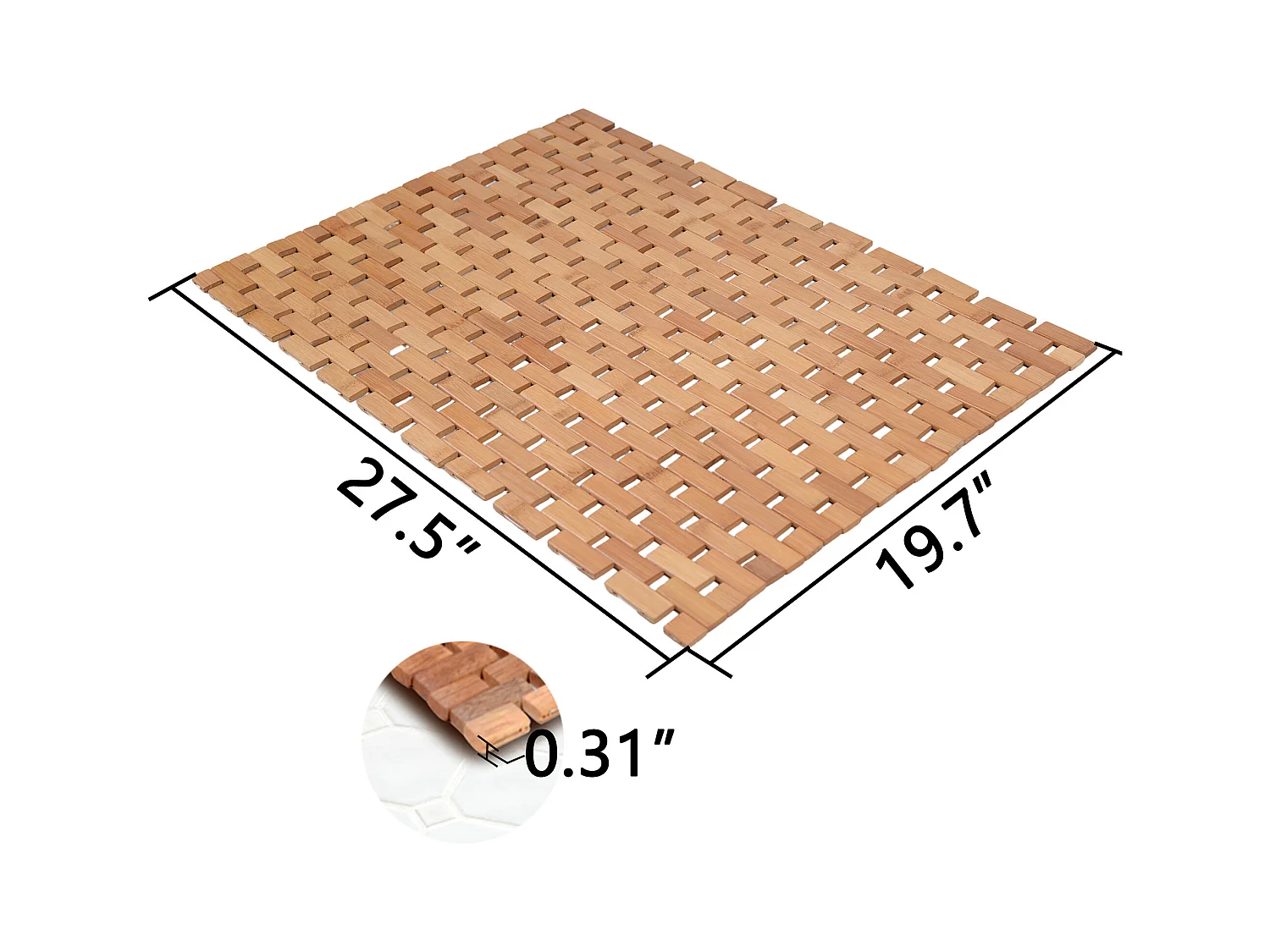 Teakhouten badmat, houten douchemat, badmat, antislip rubberen voetjes, oprolbaar, 70x50cm