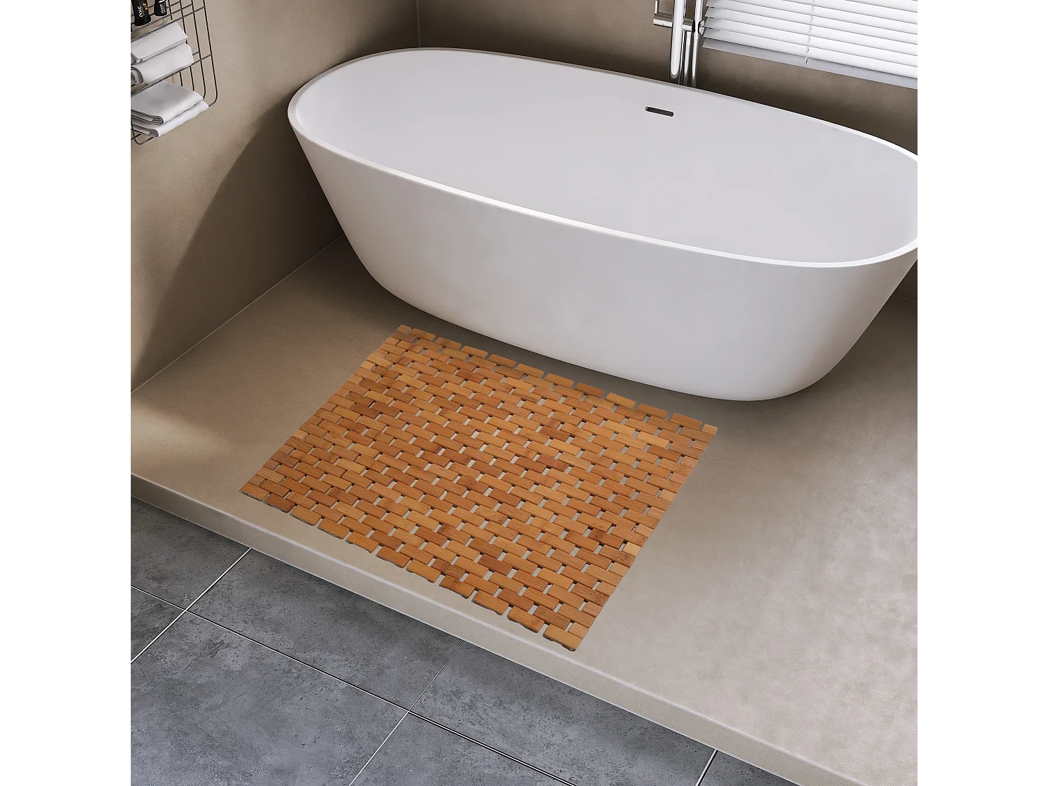 Tapis de bain en teck, tapis de douche en bois, tapis de baignoire, pieds en caoutchouc antidérapants, enroulable, 70x50cm
