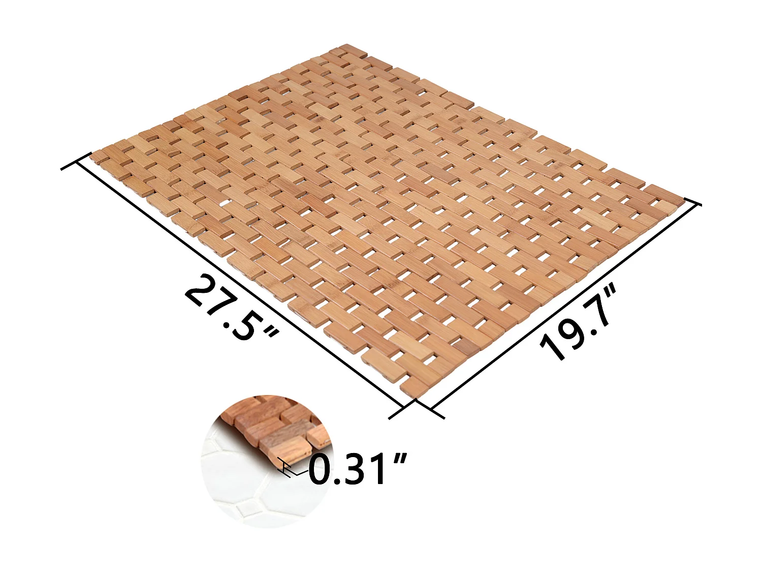 Tapis de bain en teck, tapis de douche en bois, tapis de baignoire, pieds en caoutchouc antidérapants, enroulable, 70x50cm