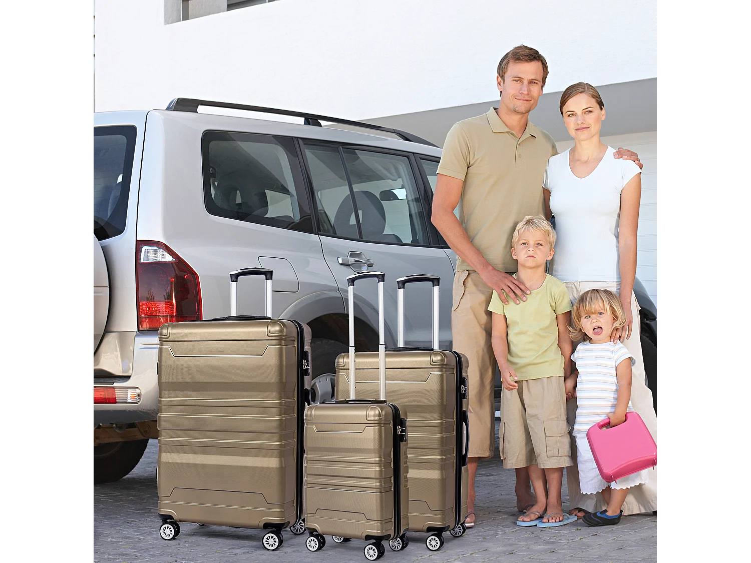 Harde handbagage, koffer met TSA-slot en universeel wiel, uitbreidbaar, zijhandgreep, 3-delige set