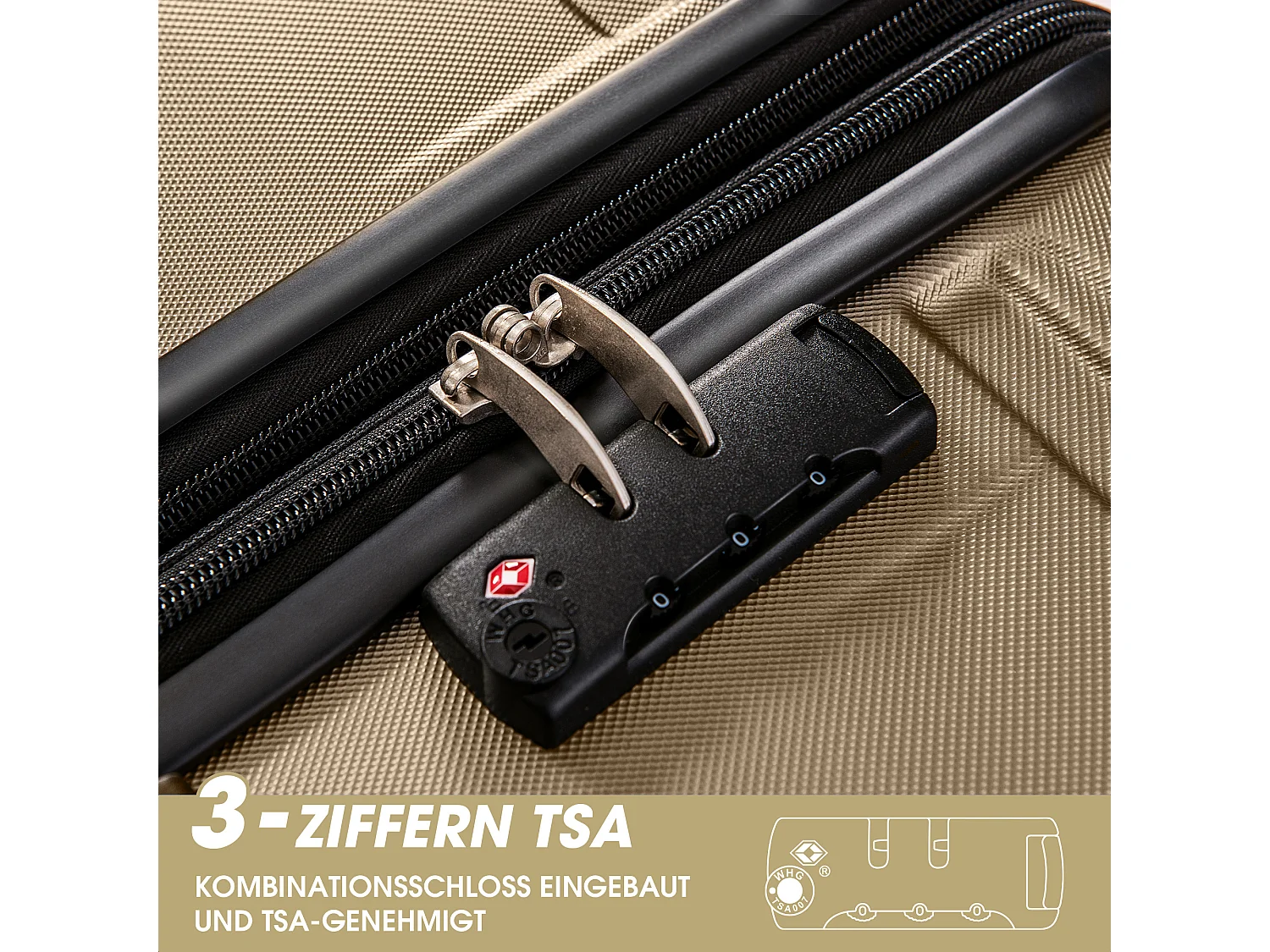 Harde handbagage, koffer met TSA-slot en universeel wiel, uitbreidbaar, zijhandgreep, 3-delige set