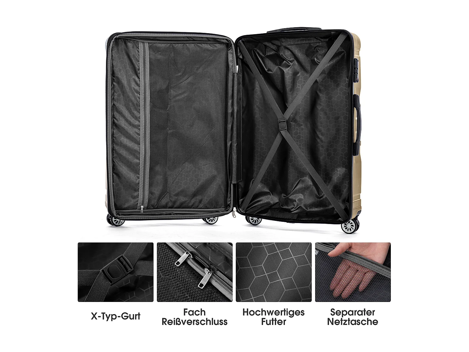 Harde handbagage, koffer met TSA-slot en universeel wiel, uitbreidbaar, zijhandgreep, 3-delige set