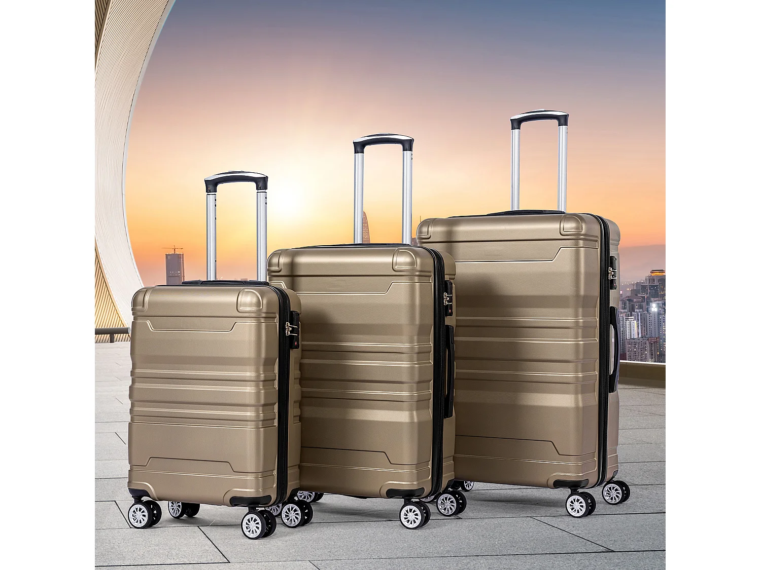 Harde handbagage, koffer met TSA-slot en universeel wiel, uitbreidbaar, zijhandgreep, 3-delige set