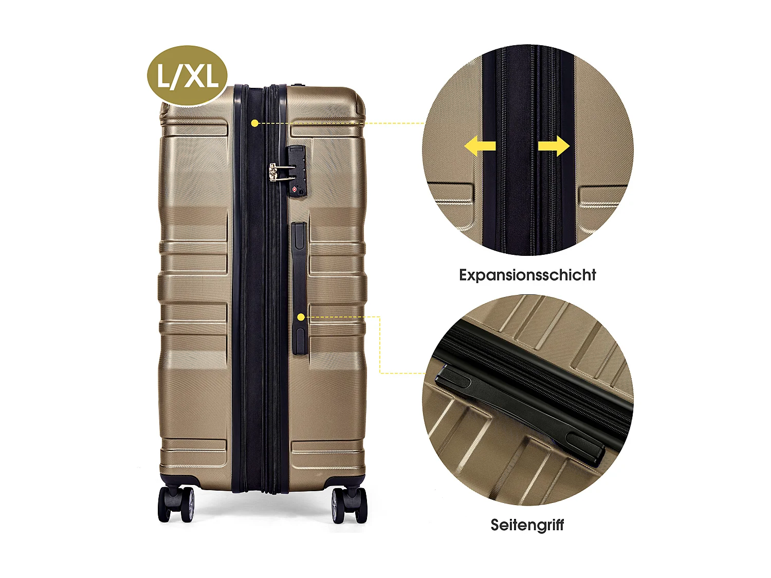 Harde handbagage, koffer met TSA-slot en universeel wiel, uitbreidbaar, zijhandgreep, 3-delige set