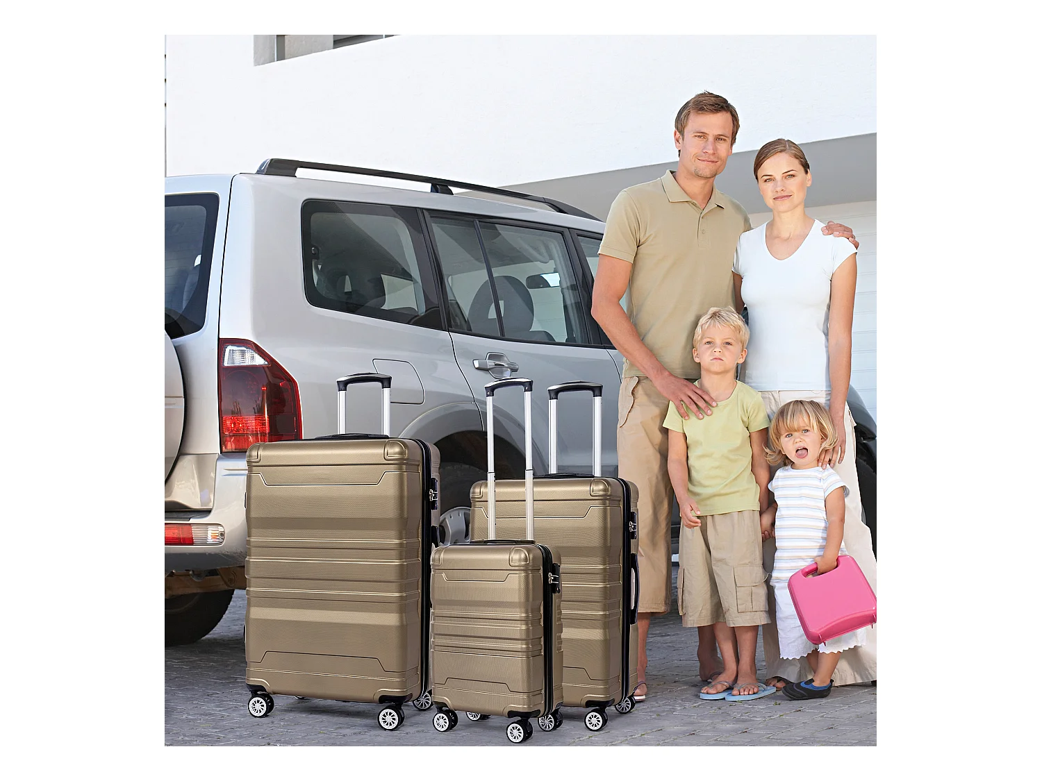 Bagage à main à coque rigide, valise avec serrure TSA et roue universelle, extensible, poignée latérale, ensemble 3 pièces