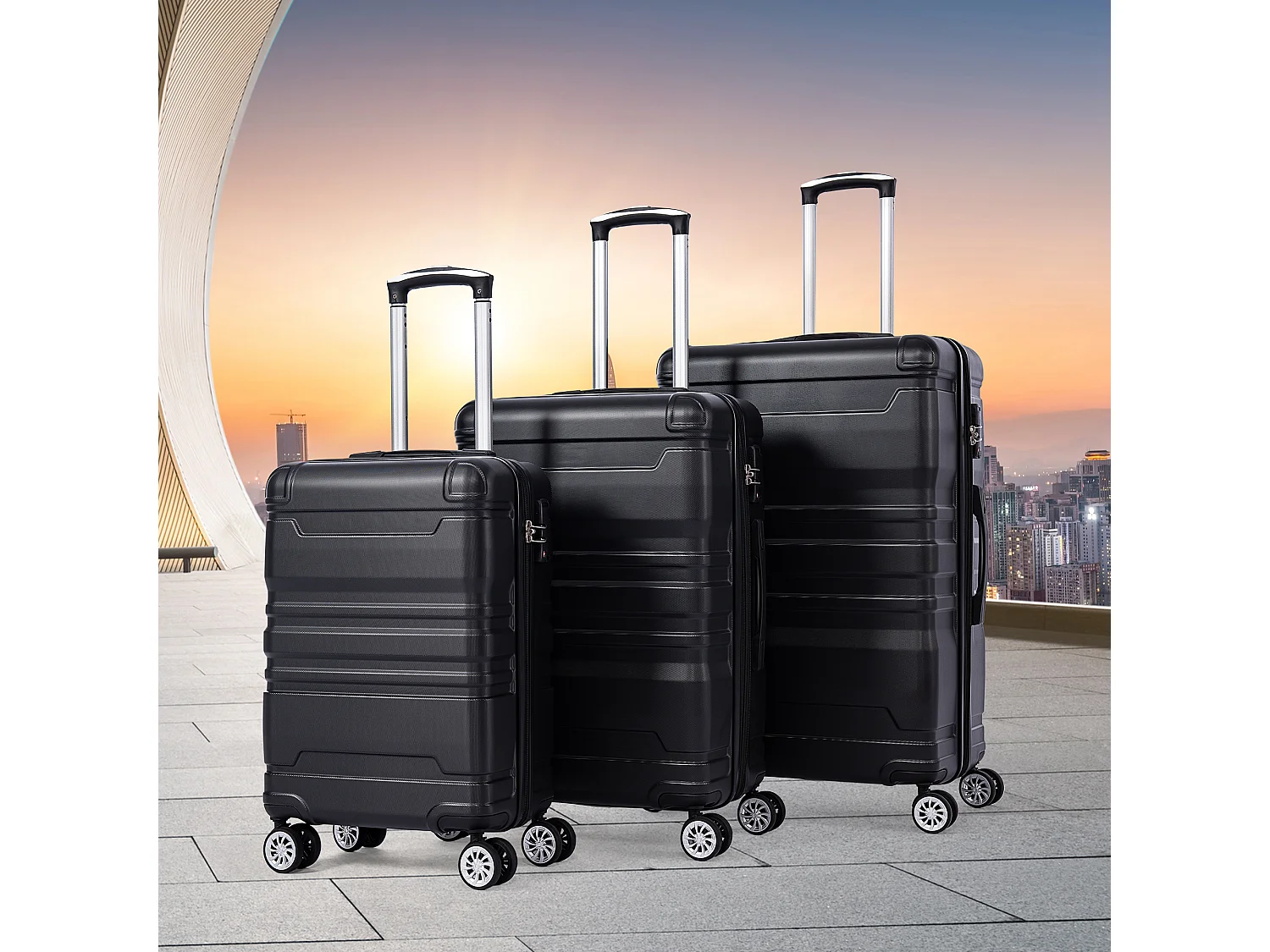 Bagagem de mão rígida, mala com cadeado TSA e rodas universais, expansível, pega lateral, conjunto de 3 peças