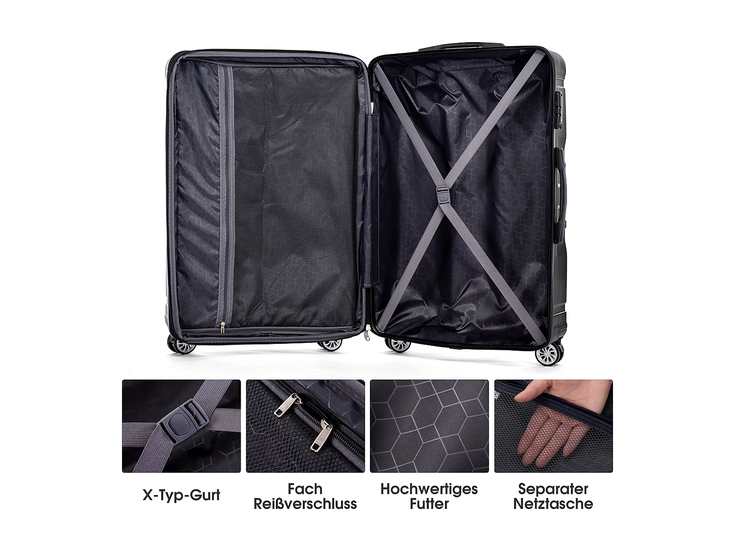 Bagagem de mão rígida, mala com cadeado TSA e rodas universais, expansível, pega lateral, conjunto de 3 peças