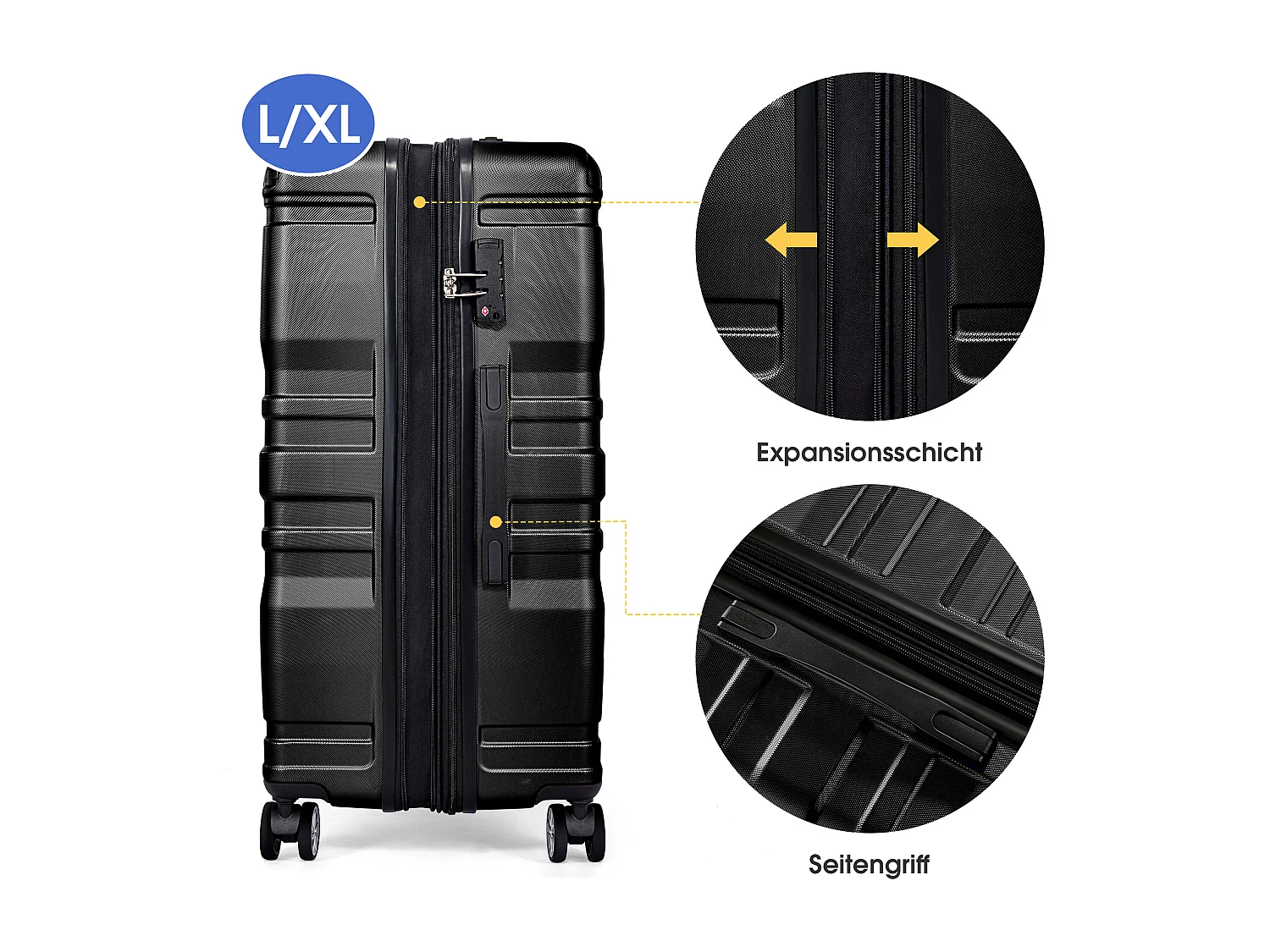 Bagagem de mão rígida, mala com cadeado TSA e rodas universais, expansível, pega lateral, conjunto de 3 peças