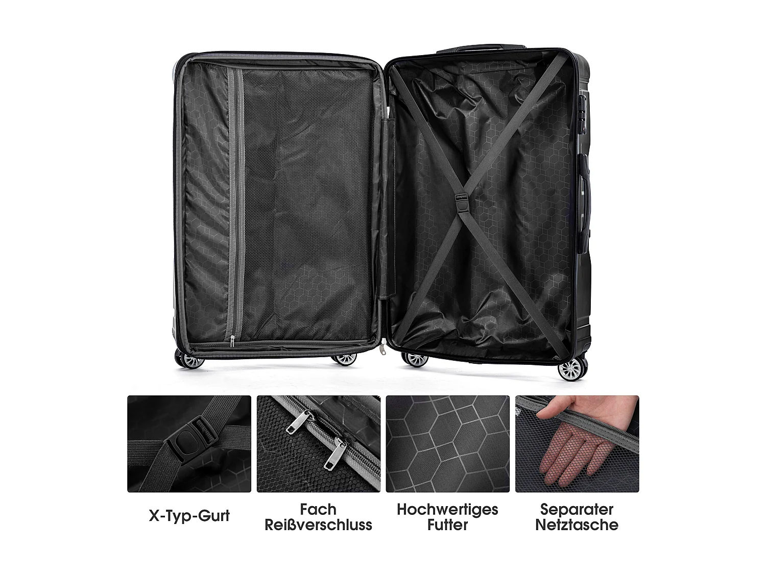 Bagagem de mão rígida, mala com cadeado TSA e rodas universais, expansível, pega lateral, conjunto de 3 peças