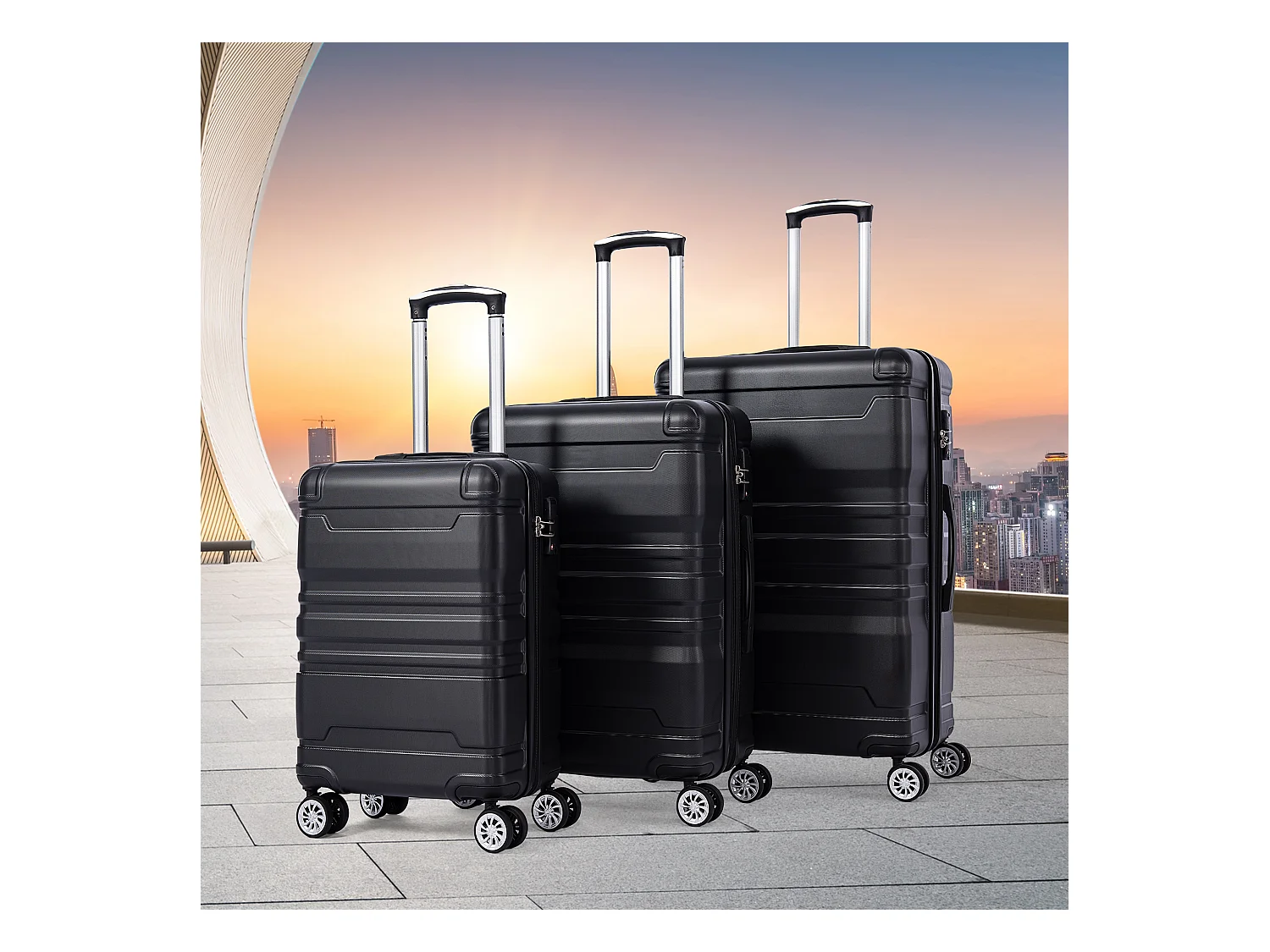 Bagage à main à coque rigide, valise avec serrure TSA et roue universelle, extensible, poignée latérale, ensemble 3 pièces