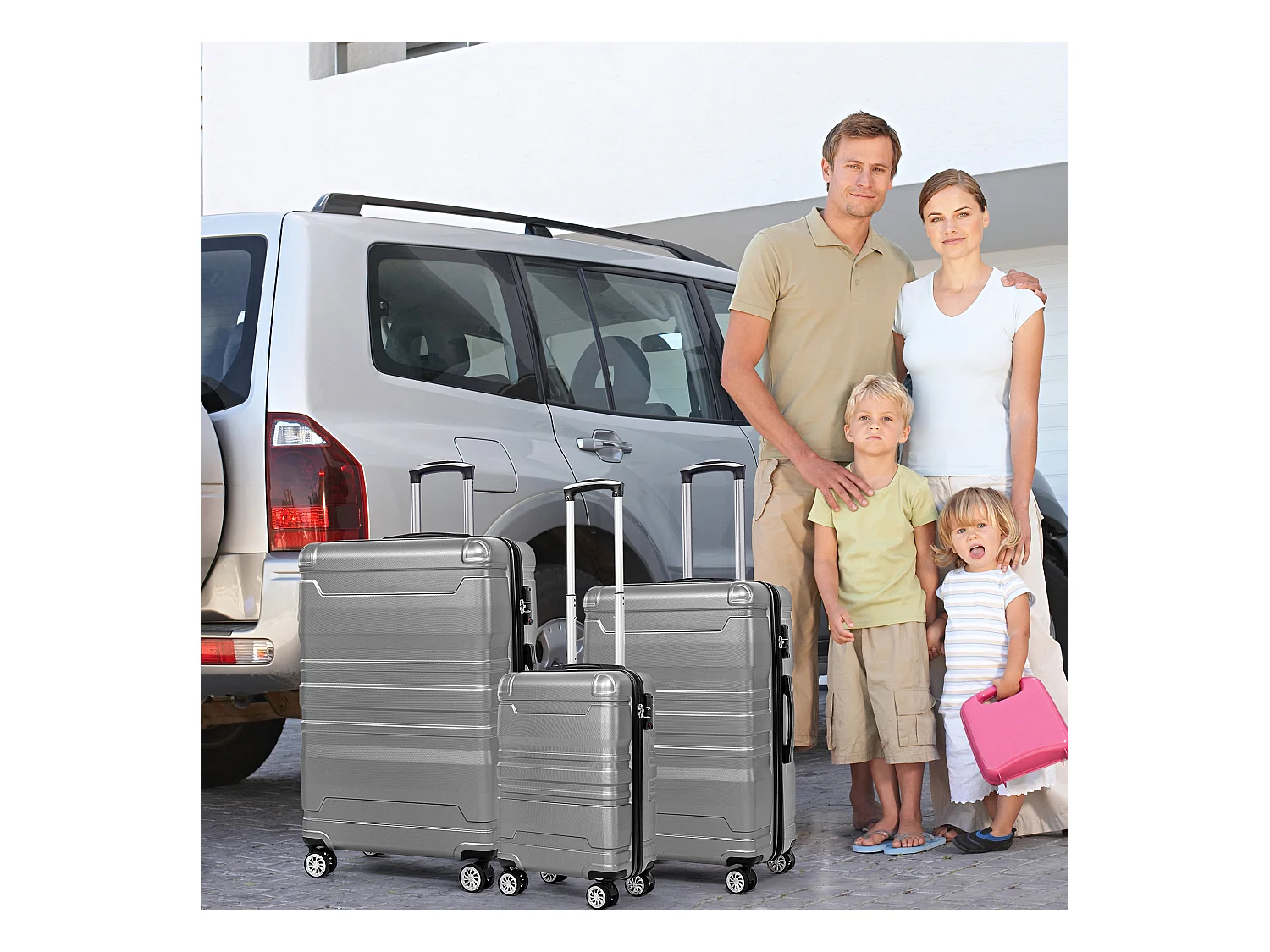 Bagage à main à coque rigide, valise avec serrure TSA et roue universelle, extensible, poignée latérale, ensemble 3 pièces