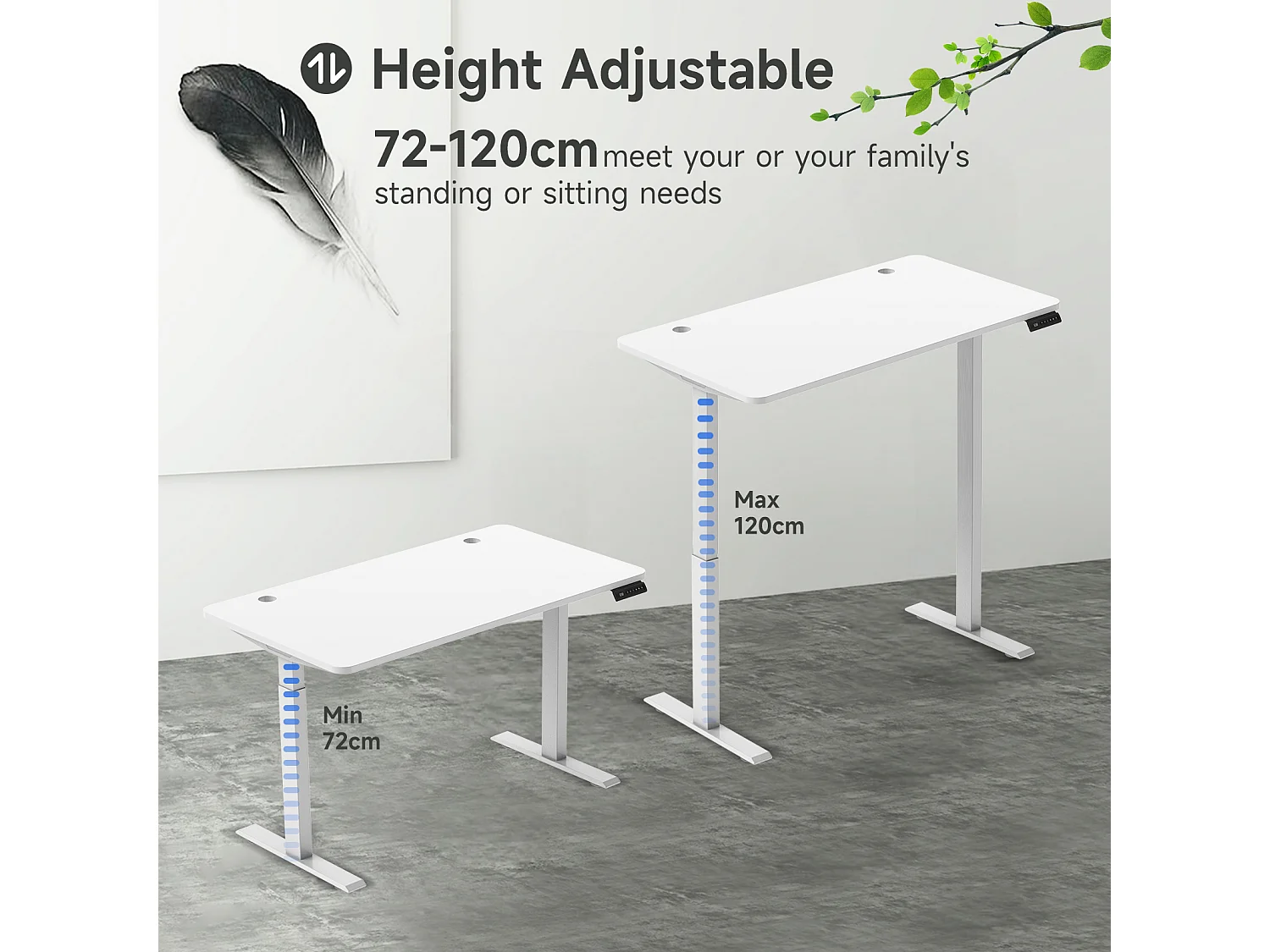 Höhenverstellbarer Stehschreibtisch für das Home Office, Dualmotoren, 58x180cm elektrischer Stehcomputer-Schreibtisch mit 4 Speicherpräferenzen