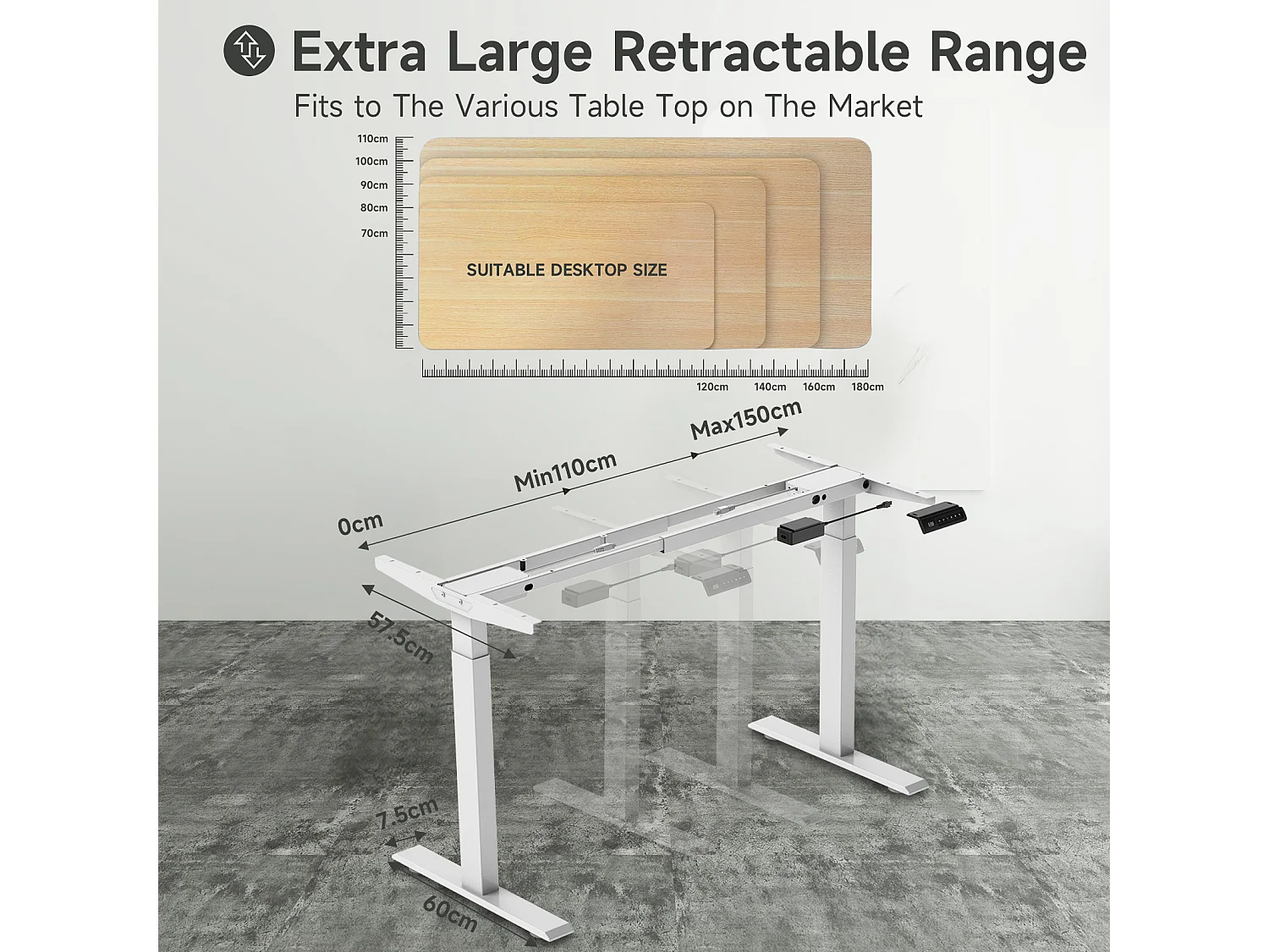 Höhenverstellbarer Stehschreibtisch für das Home Office, Dualmotoren, 58x180cm elektrischer Stehcomputer-Schreibtisch mit 4 Speicherpräferenzen