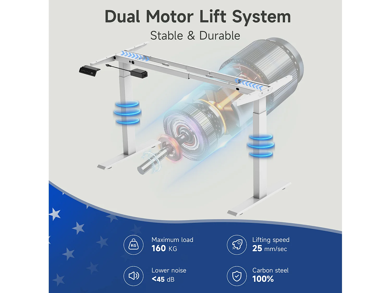Höhenverstellbarer Stehschreibtisch für das Home Office, Dualmotoren, 58x180cm elektrischer Stehcomputer-Schreibtisch mit 4 Speicherpräferenzen