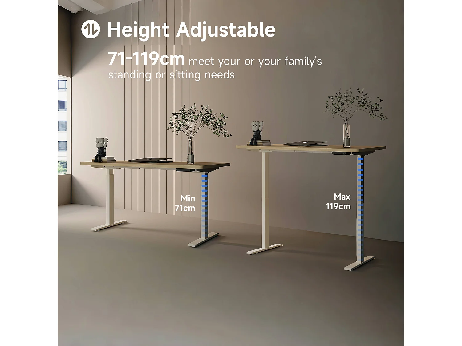 Höhenverstellbarer Stehschreibtisch für das Home Office, Dualmotoren, 58x180cm elektrischer Stehcomputer-Schreibtisch mit 4 Speicherpräferenzen,USB-Anschlüsse