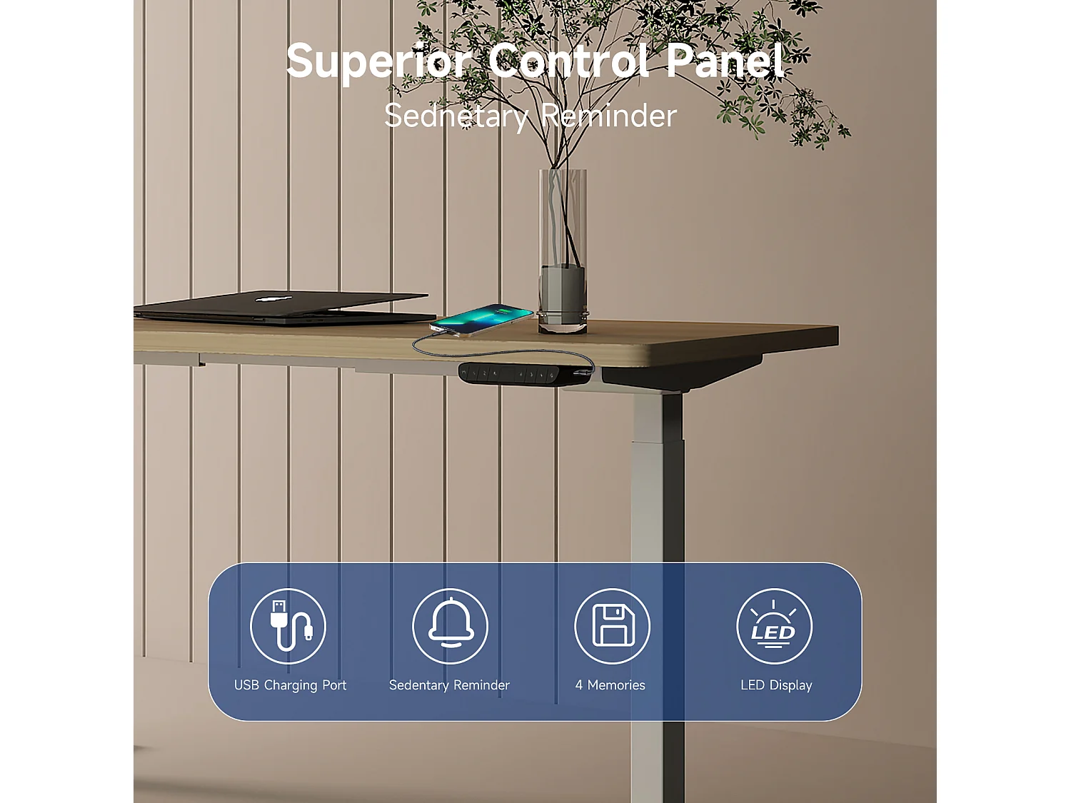 Höhenverstellbarer Stehschreibtisch für das Home Office, Dualmotoren, 58x180cm elektrischer Stehcomputer-Schreibtisch mit 4 Speicherpräferenzen,USB-Anschlüsse