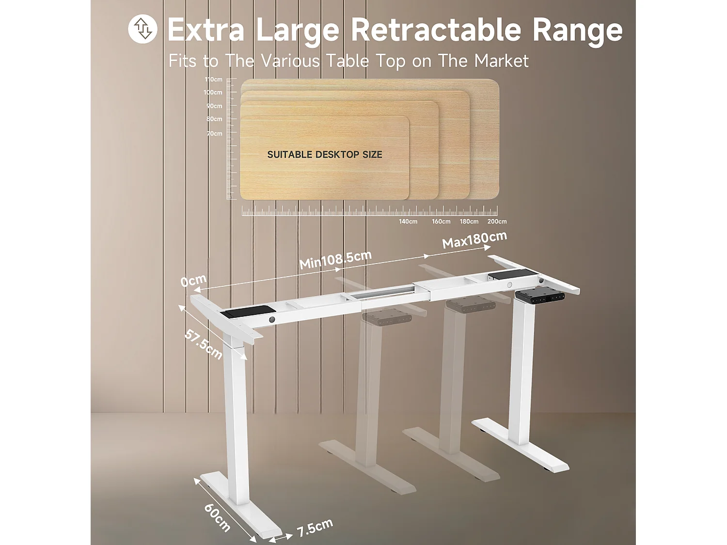 Mesa de pé ajustável em altura para escritório em casa, motores duplos, mesa de computador elétrica de pé de 58 x 180 cm com 4 preferências de memória, portas USB