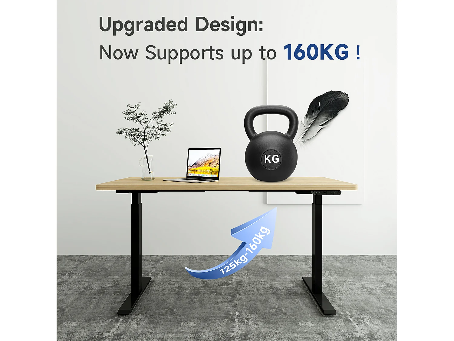 Höhenverstellbarer Stehschreibtisch für das Home Office, Dualmotoren, 58x180cm elektrischer Stehcomputer-Schreibtisch mit 4 Speicherpräferenzen,USB-Anschlüsse