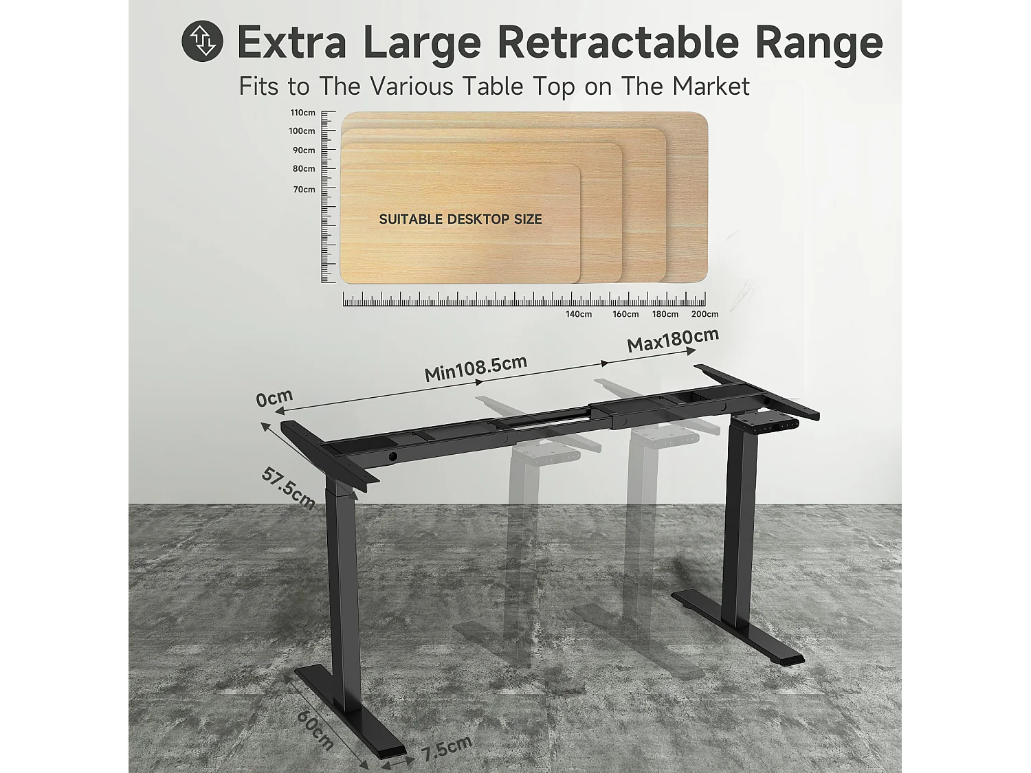 Höhenverstellbarer Stehschreibtisch für das Home Office, Dualmotoren, 58x180cm elektrischer Stehcomputer-Schreibtisch mit 4 Speicherpräferenzen,USB-Anschlüsse